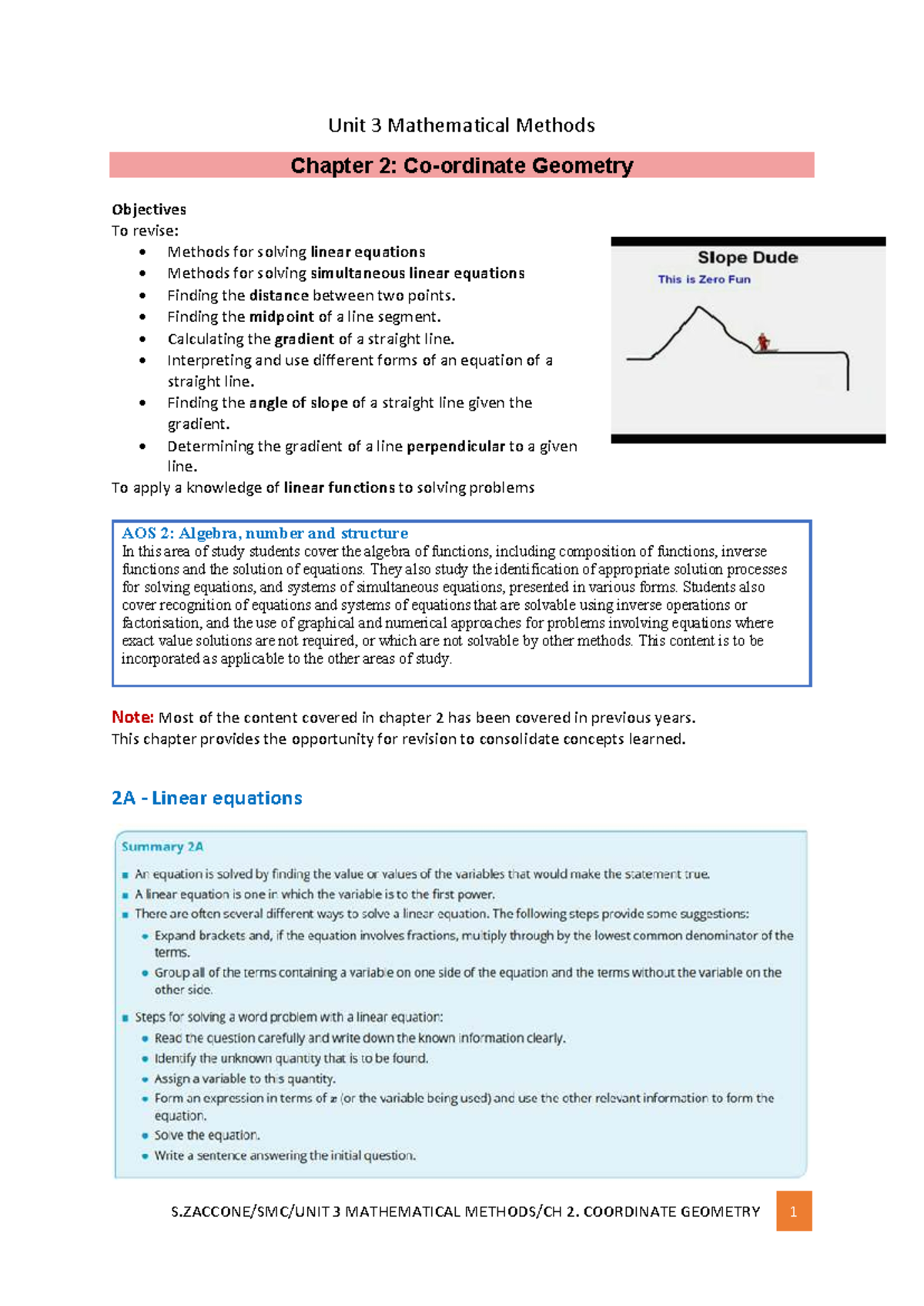 Unit 3 Mathematical Methods: Chapter 2 Geometry & Linear Equations ...