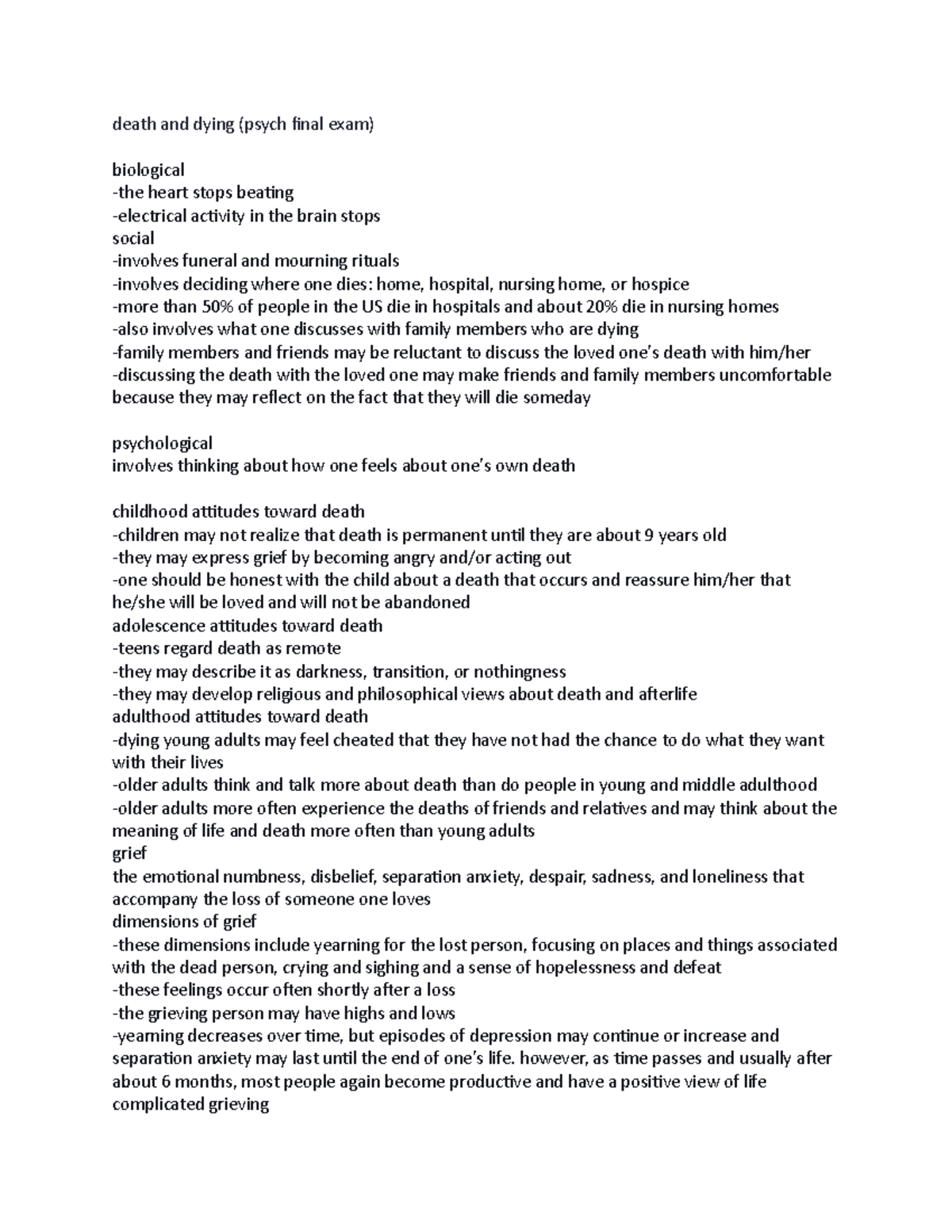 Death and Dying PSY 300 - Final Exam Study Notes - Studocu