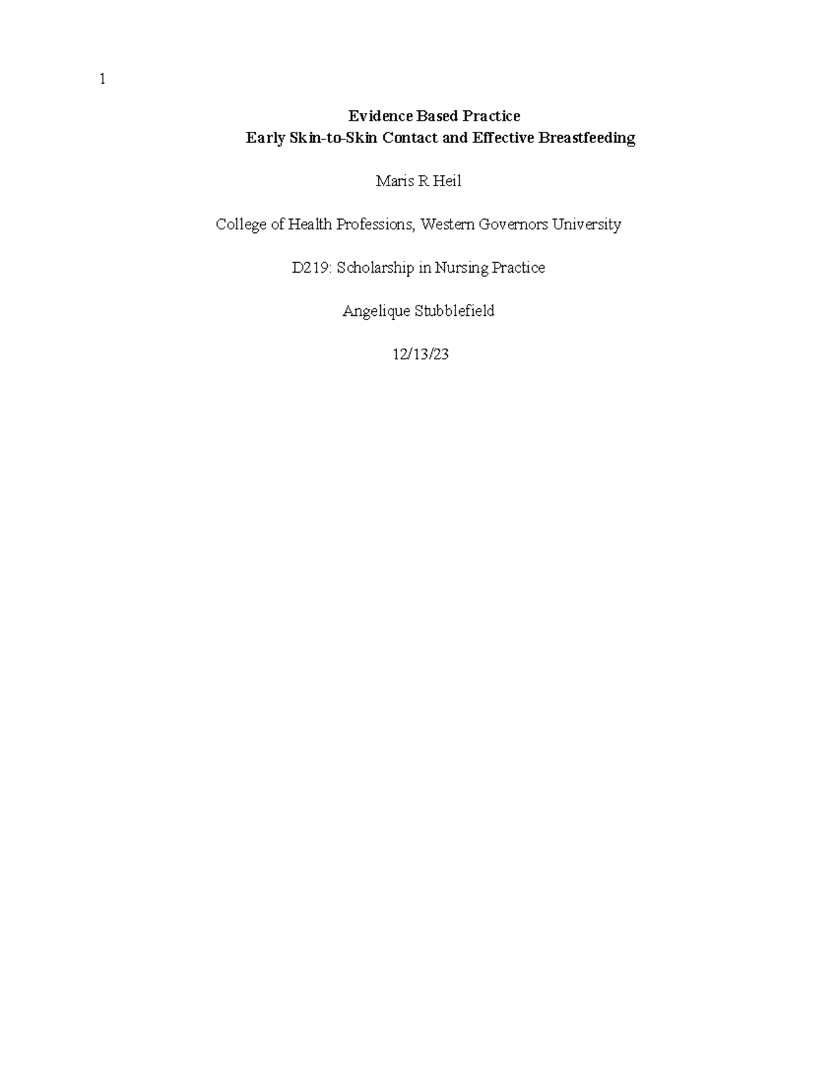 D219: Evidence based practice on early contact and breastfeeding - Studocu