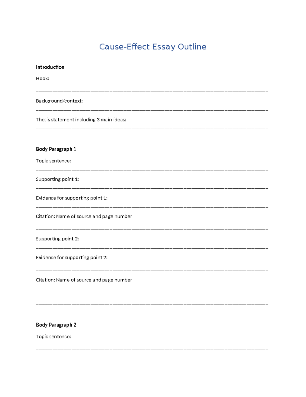 ENG101 Cause and Effect Essay Outline Guide - Studocu