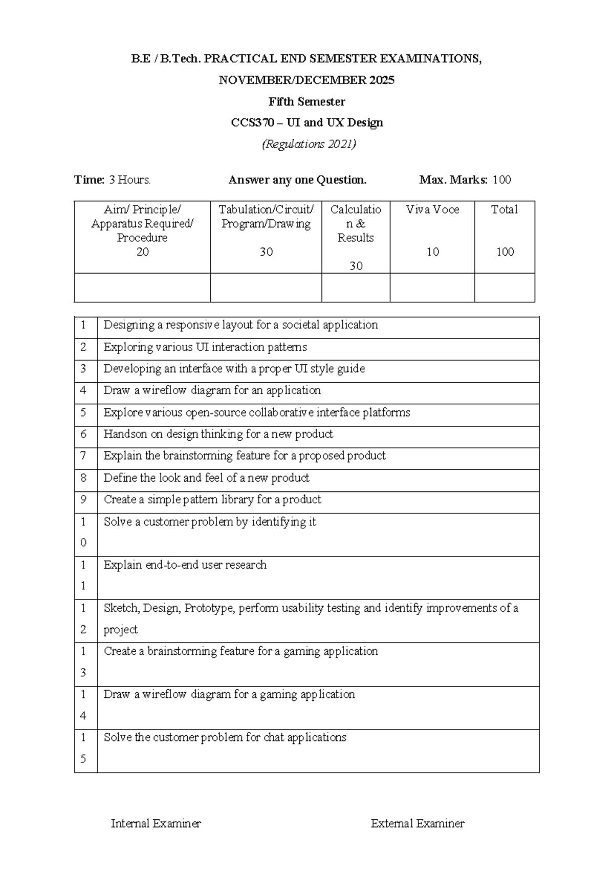 B.E B.Tech. CCS370 UI & UX Design Practical Exam Ques Set 2025 - Studocu