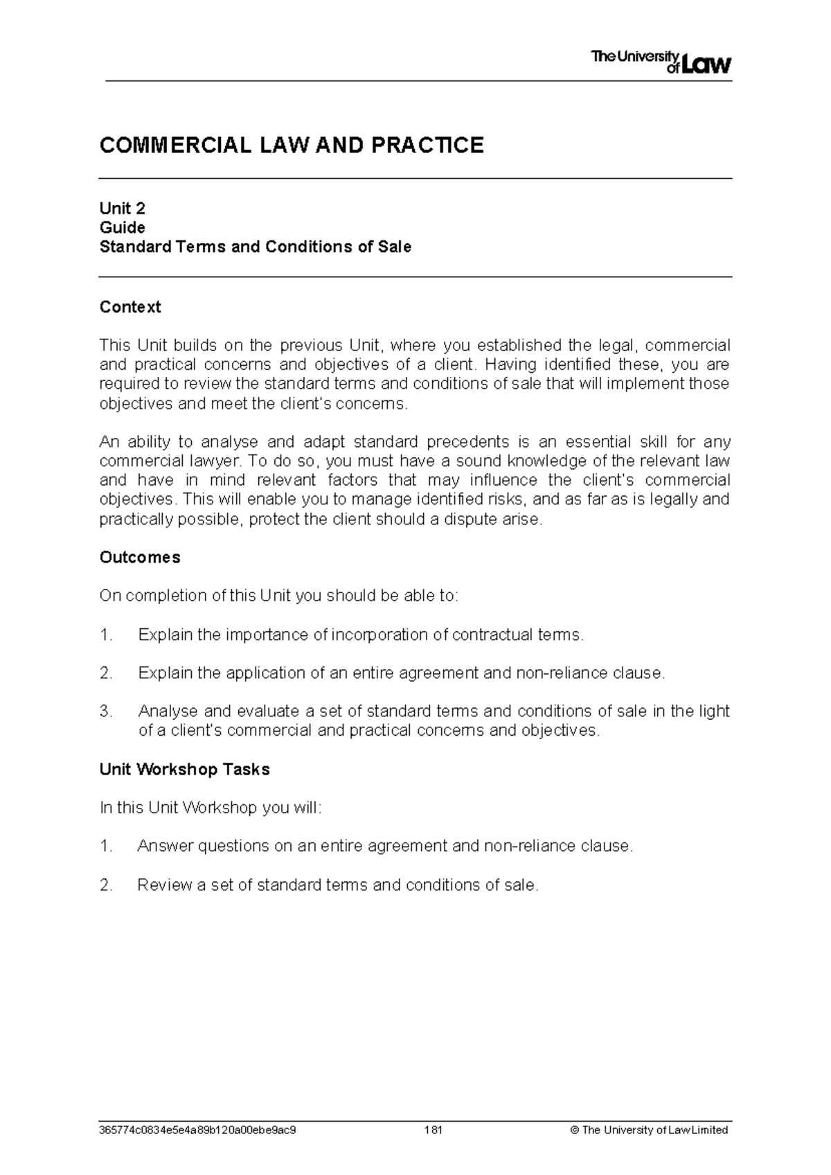COML2002 Unit 2 Workshop Guide: Standard Terms and Conditions - Studocu