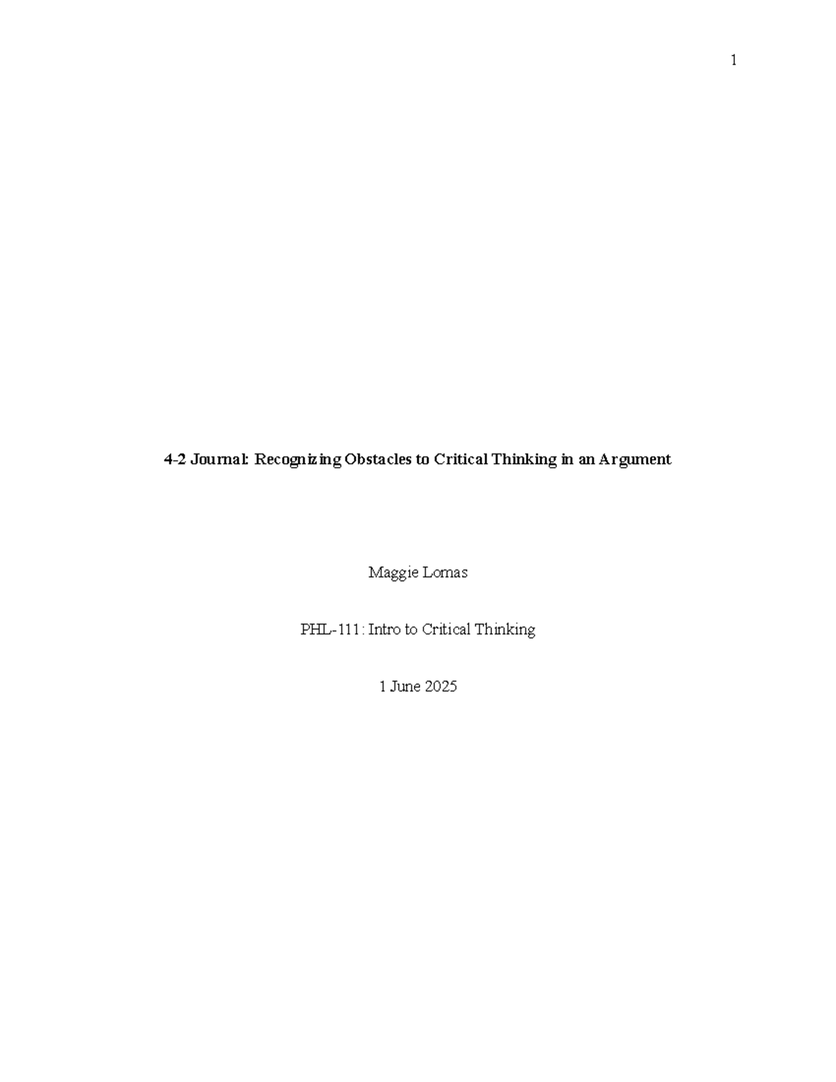4-2 Journal: Analyzing Obstacles to Critical Thinking in Arguments ...