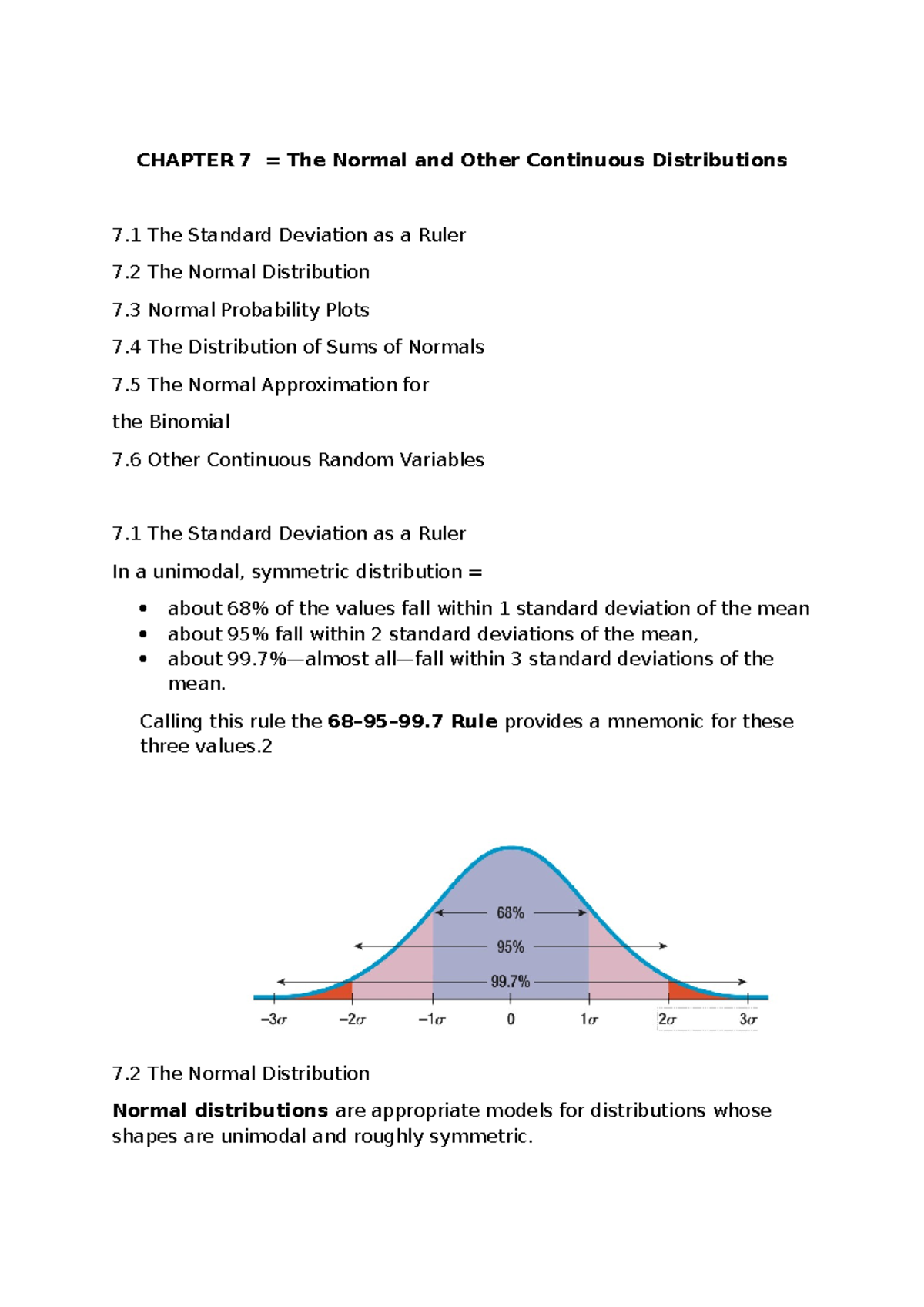 Chapter 7 - The Normal and Other Continuous Distributions - Studeersnel