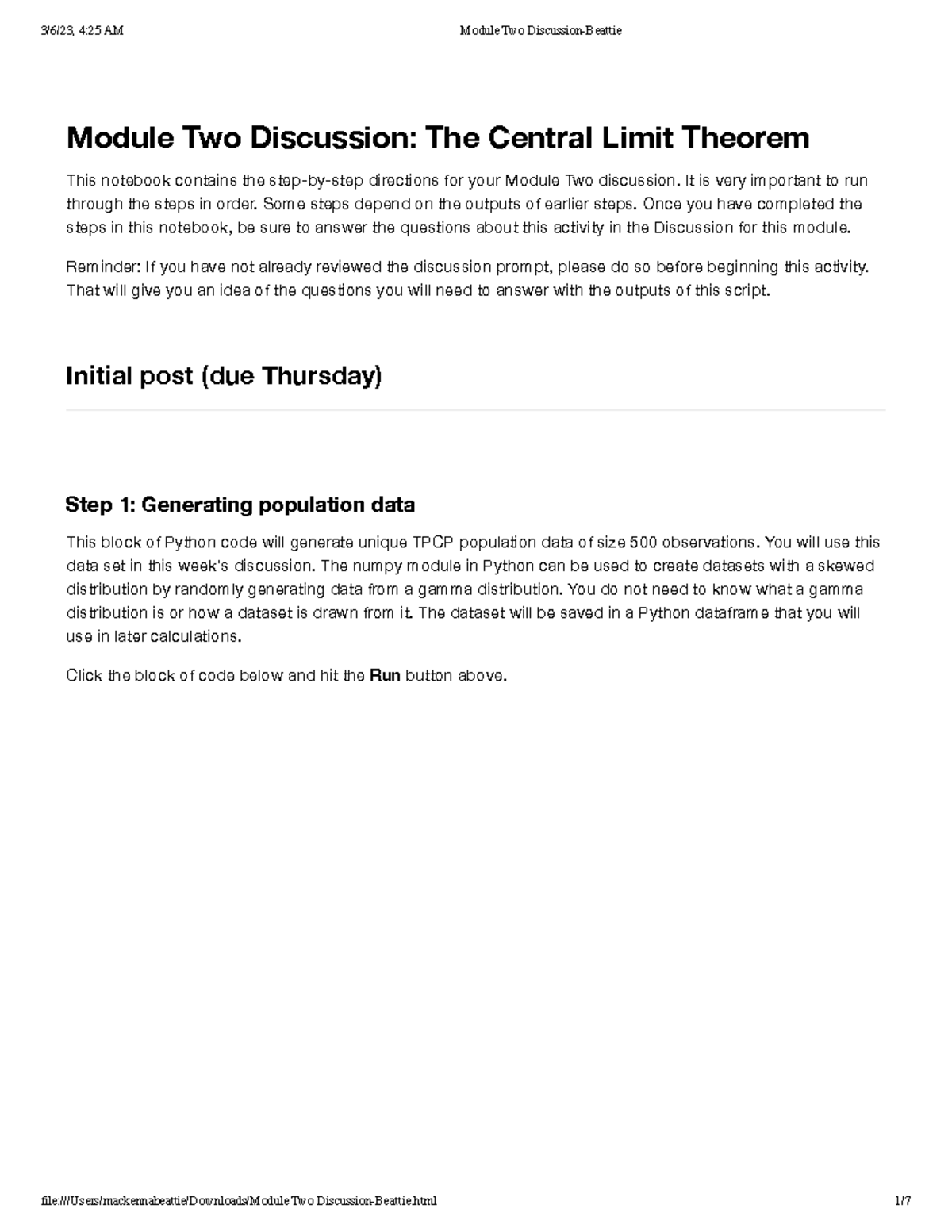 Module 2 Discussion: Understanding the Central Limit Theorem Steps ...
