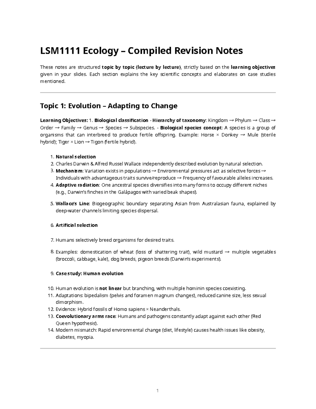Term 1 Ecology Revision Notes: Key Concepts and Case Studies - Studocu