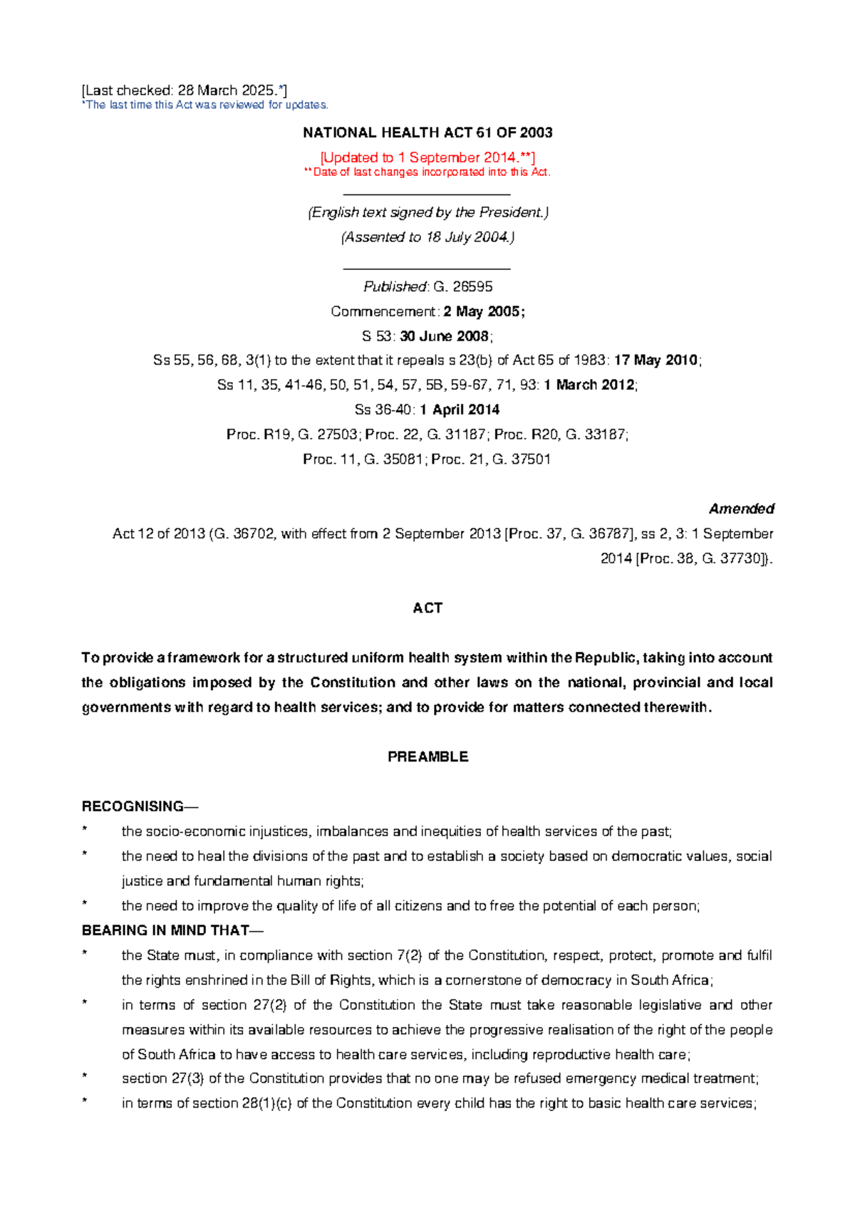 National Health Act 61 of 2003: Comprehensive Overview and Updates ...