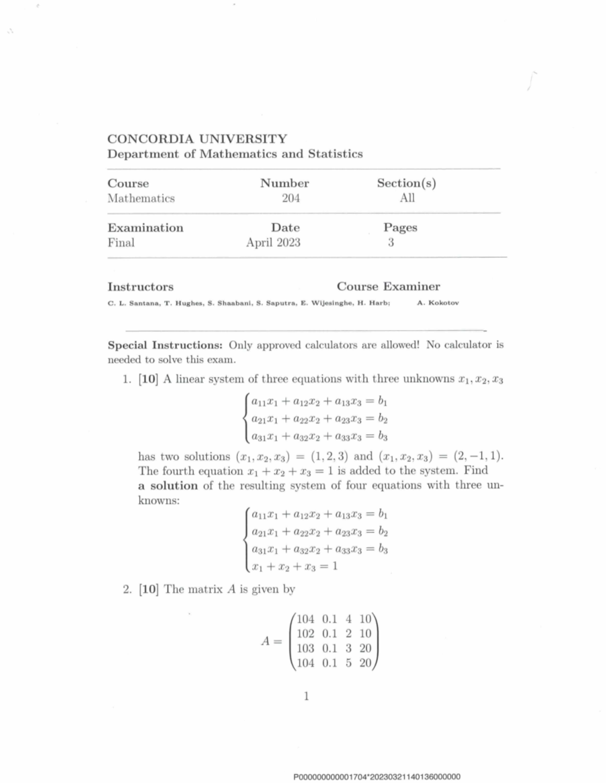 MATH204 Final Exam Solutions - Winter 2023 Exam Papers - Studocu