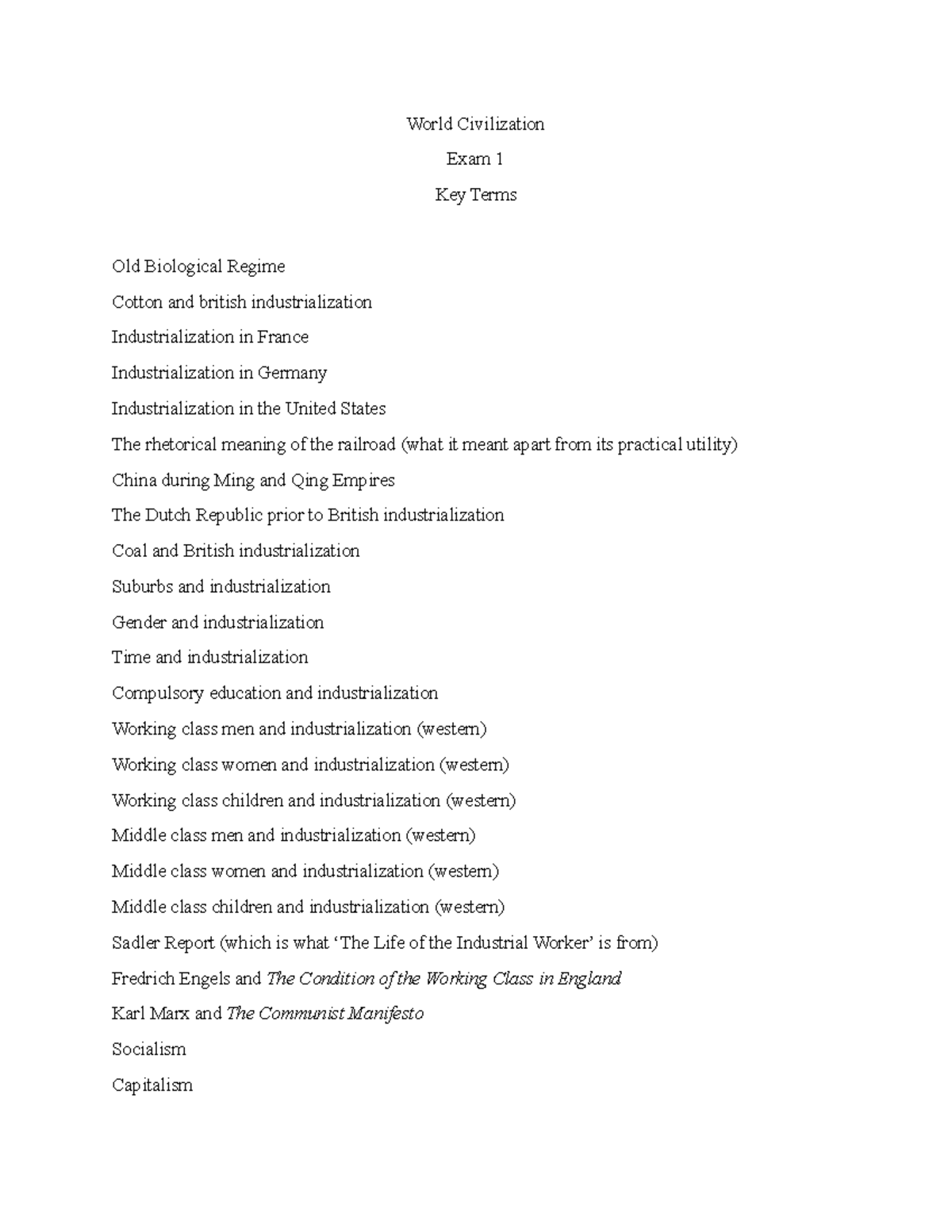 World Civ 101: Exam 1 Study Guide - Key Terms & Concepts - Studocu