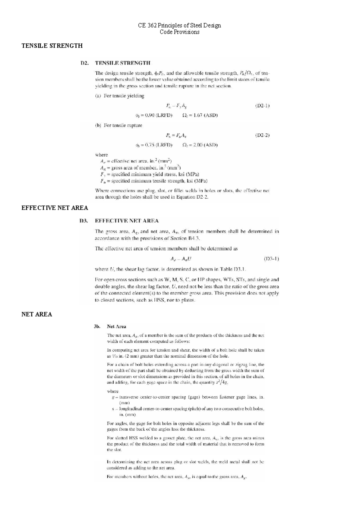 Midterm Code Provision - Civil Engineering - CE 3 6 2 Principles of ...