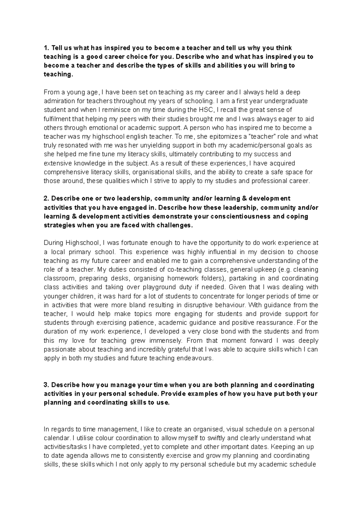 Prerequisite Questions for Teaching Degree Application Process - Studocu