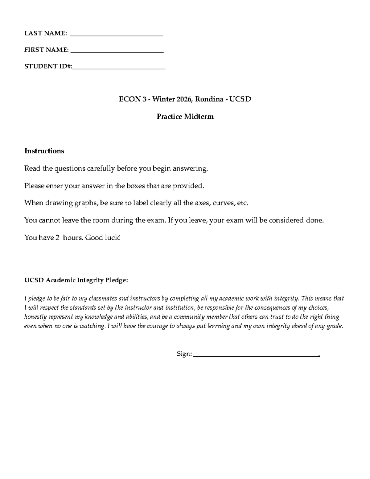 Econ 3 WI26 Practice Midterm Exam Guide - Studocu