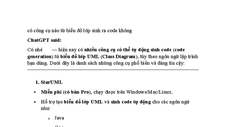 Hướng Dẫn Sử Dụng Công Cụ Sinh Code Từ Biểu Đồ Lớp UML - Studocu