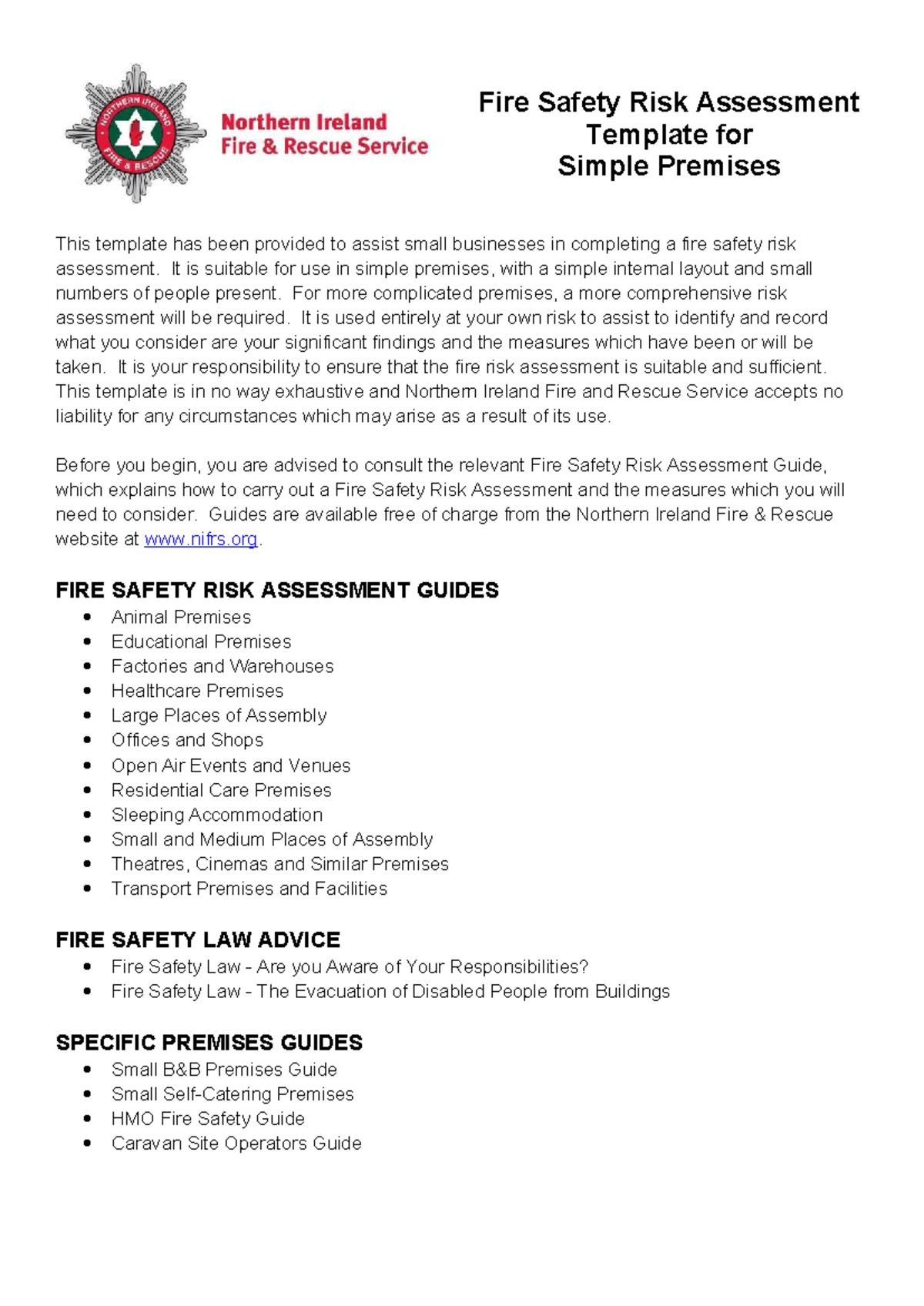 Fire Safety Risk Assessment Template for Simple Premises V3 - Studocu
