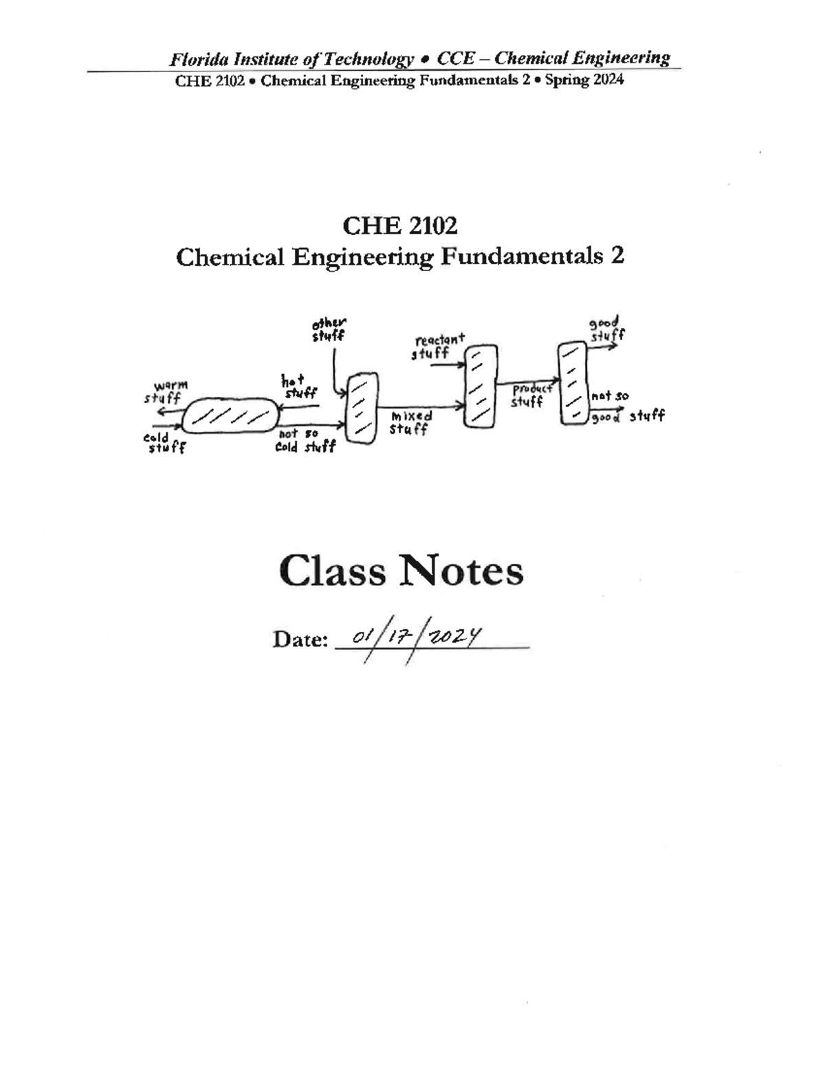 CHE2102 20240117 Class Notes - Florida Institute of Technology o CCE ...