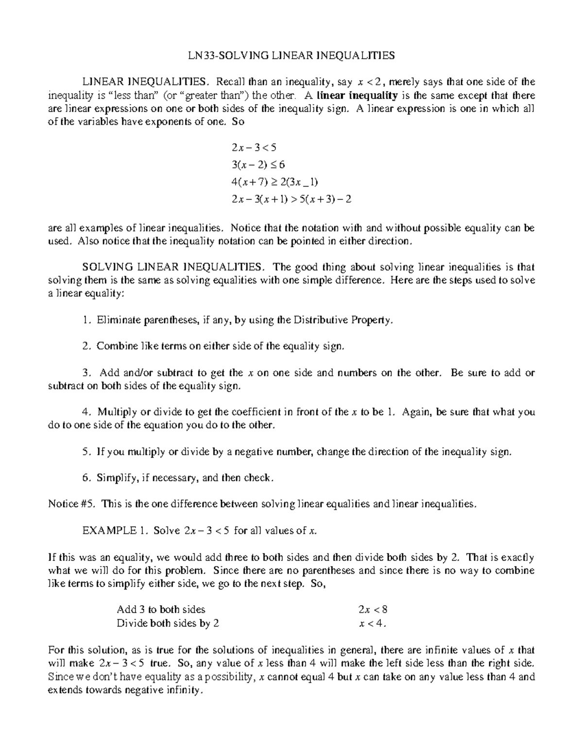 LN33 - Comprehensive Guide to Solving Linear Inequalities - Studocu