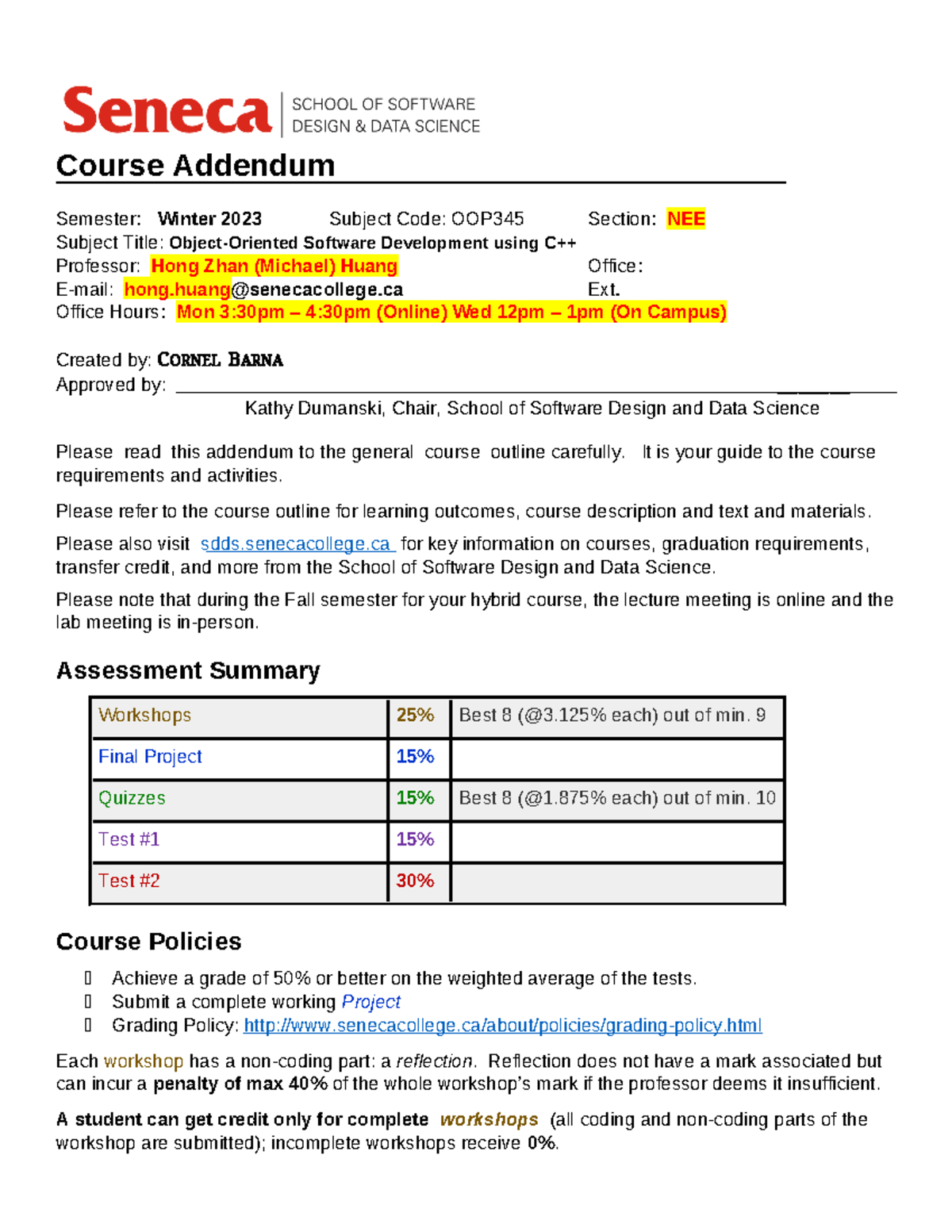 OOP345 Winter 2023 Course Addendum for Object-Oriented Development ...
