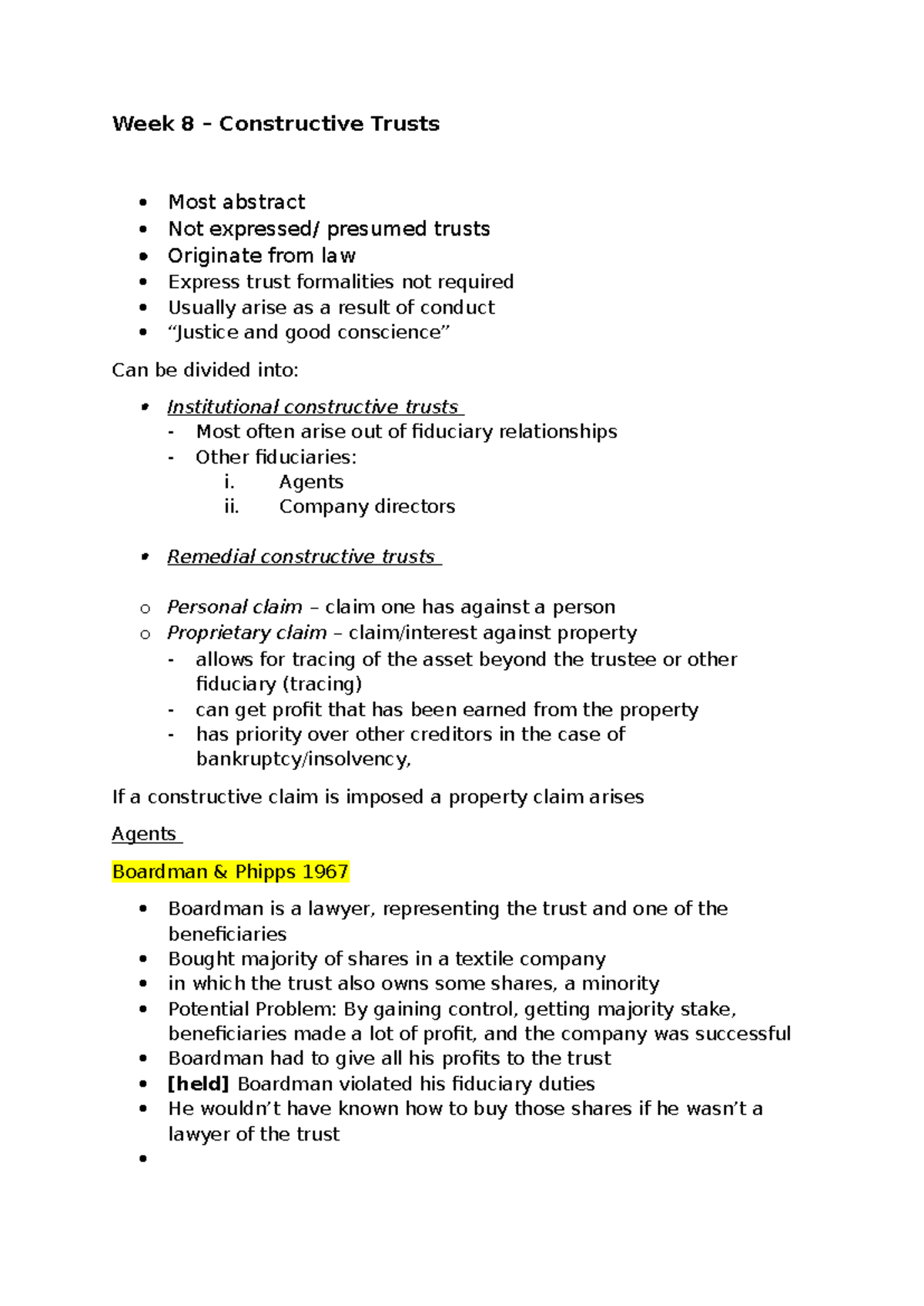 LAW 302 Week 8: Understanding Constructive Trusts and Their ...