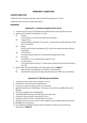 BIO LAB Report 5 - hopefully helpful - EXPERIMENT 5 : INHERITANCE ...