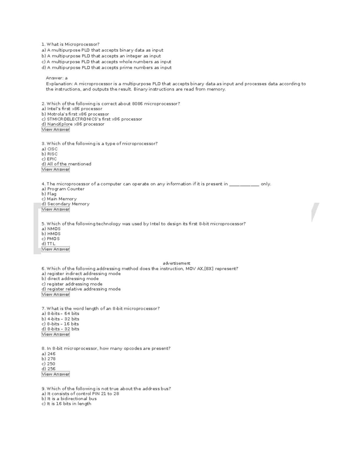 Microprocessor MCQs and Answers for Course Code: 101 - Studocu
