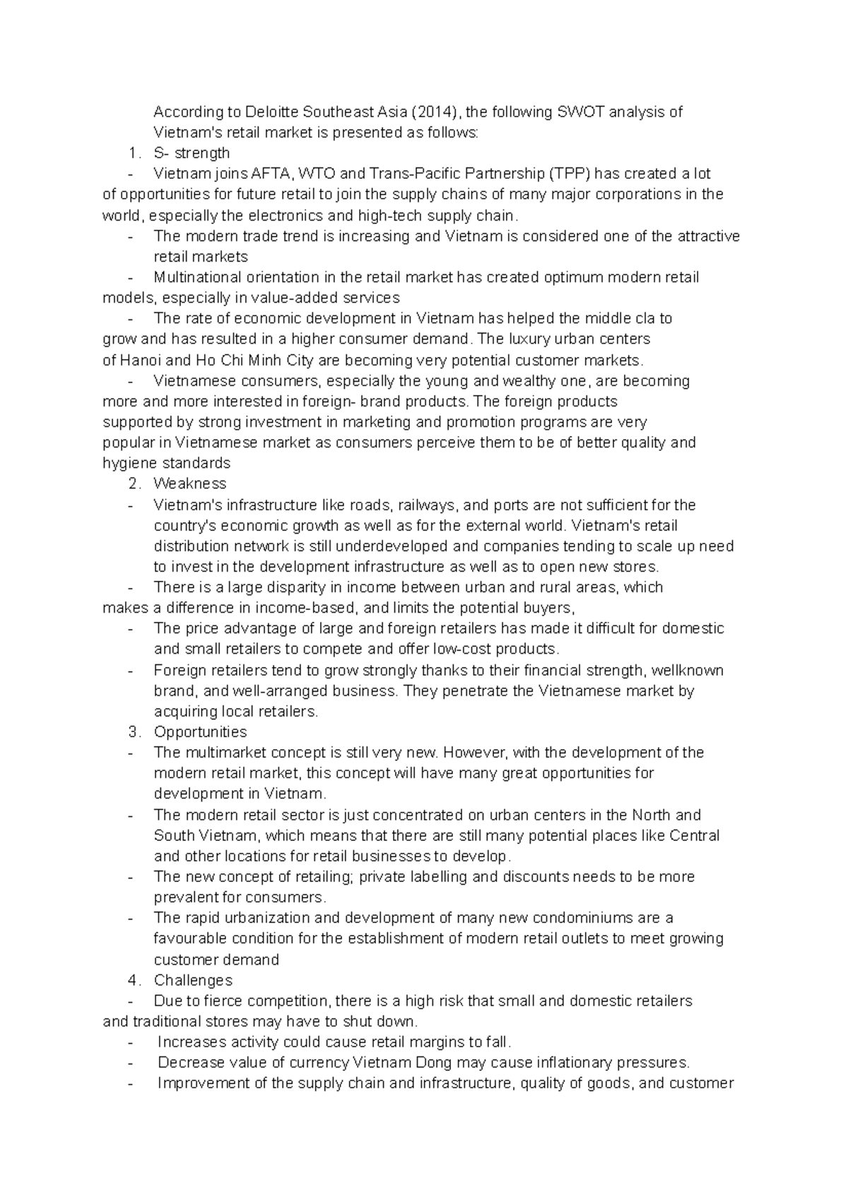 SWOT of supermarket chain - According to Deloitte Southeast Asia (2014 ...
