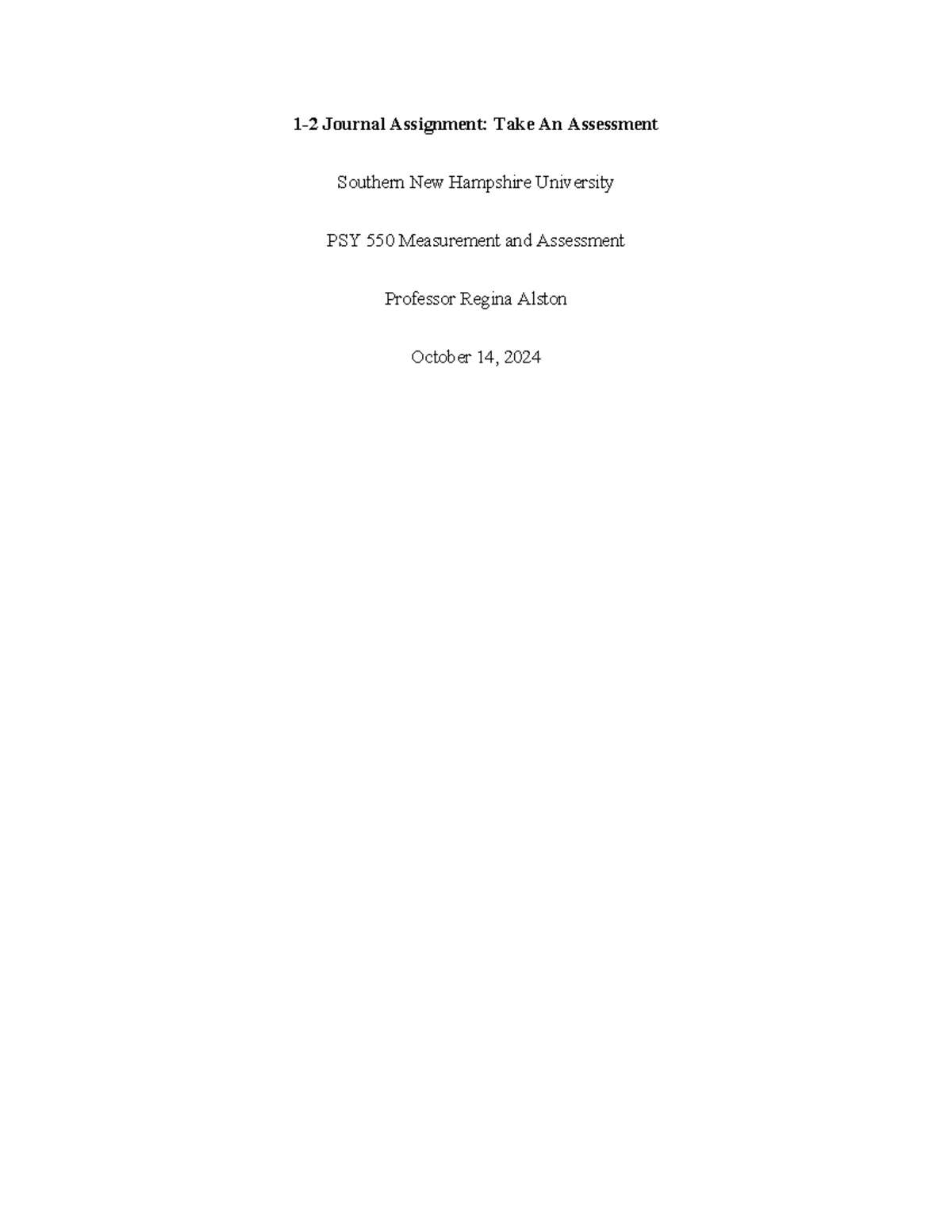 1-2 Journal Assignment - Take An Assessment - 1-2 Journal Assignment ...