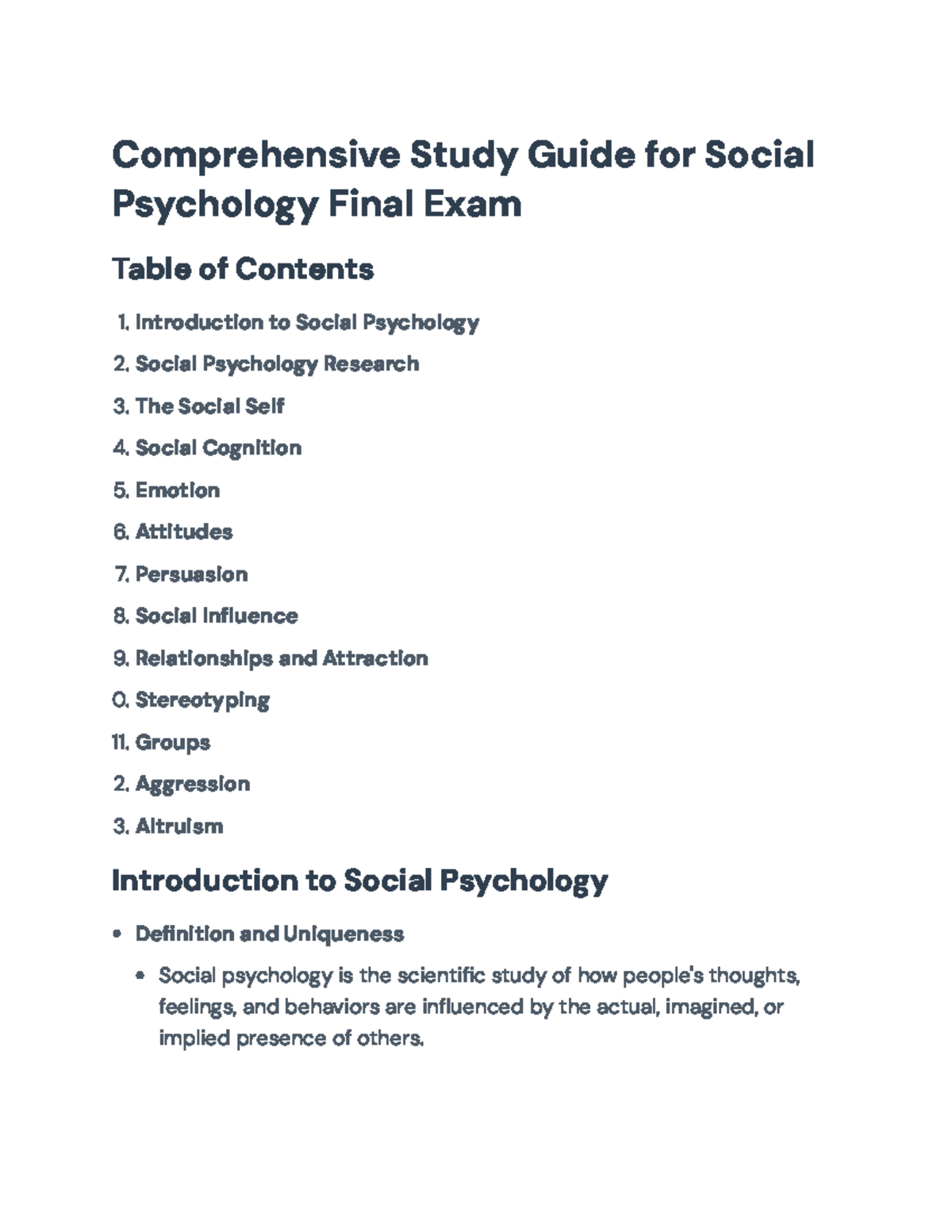 Social Psychology PSY 101: Comprehensive Final Exam Study Guide - Studocu