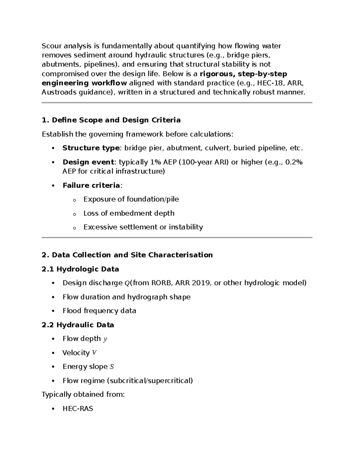 Scour Analysis for Hydraulic Structures: Engineering Workflow and ...