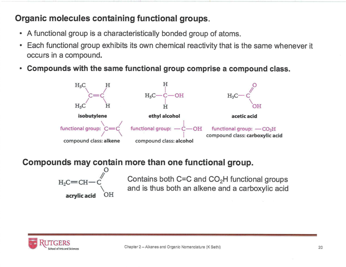 Organic Molecules and Functional Groups - RUTGERS CH2 Supplementary ...