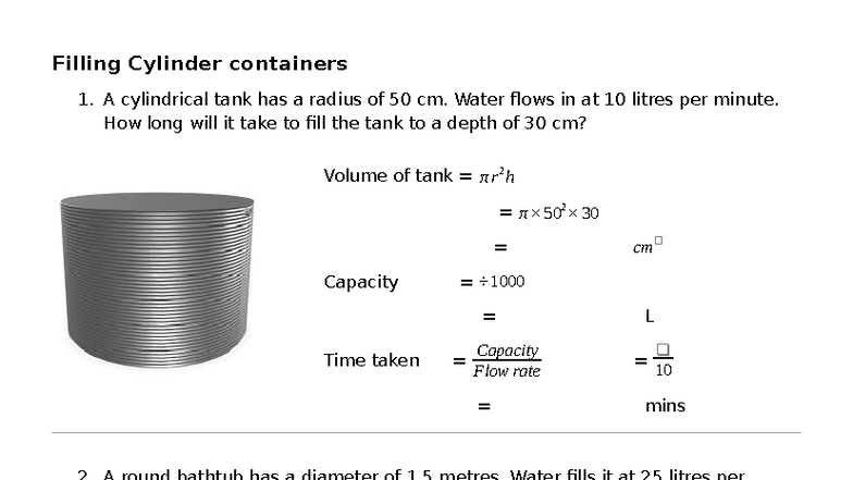 Filling Cylindrical Containers: Time Calculations for Various Tanks ...