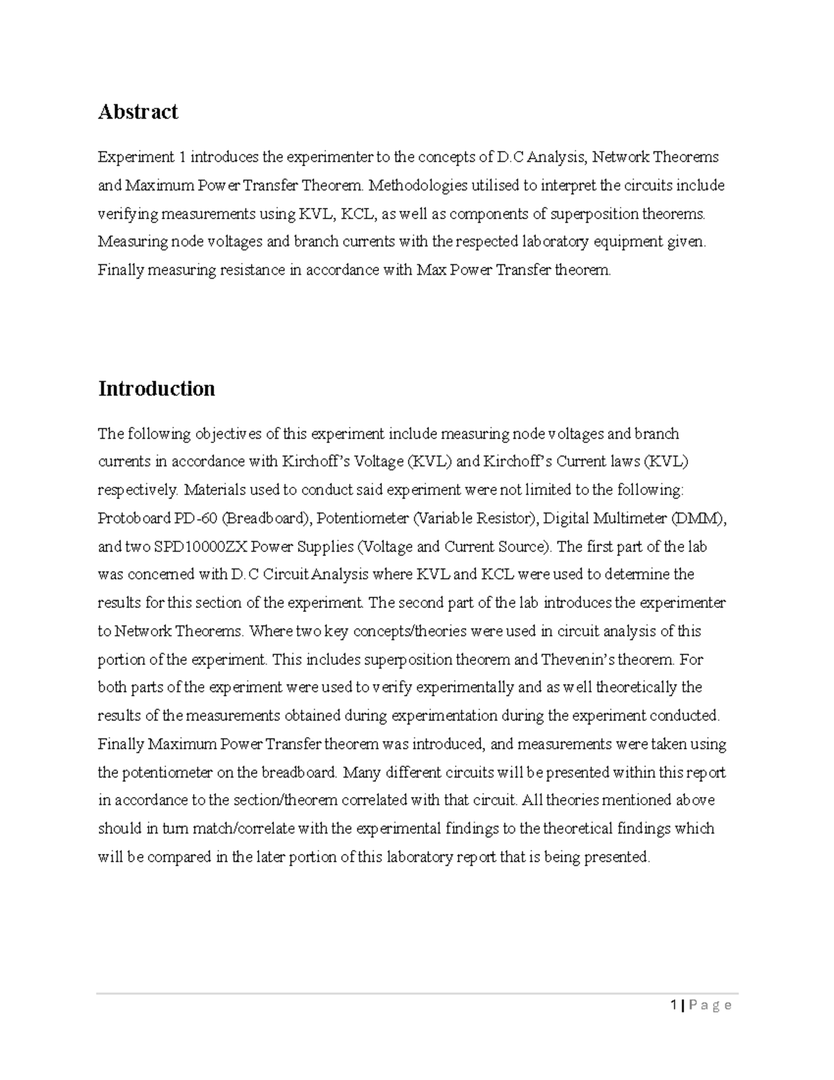 ELEC 273 Lab Report: D.C Analysis & Network Theorems Experiment - Studocu