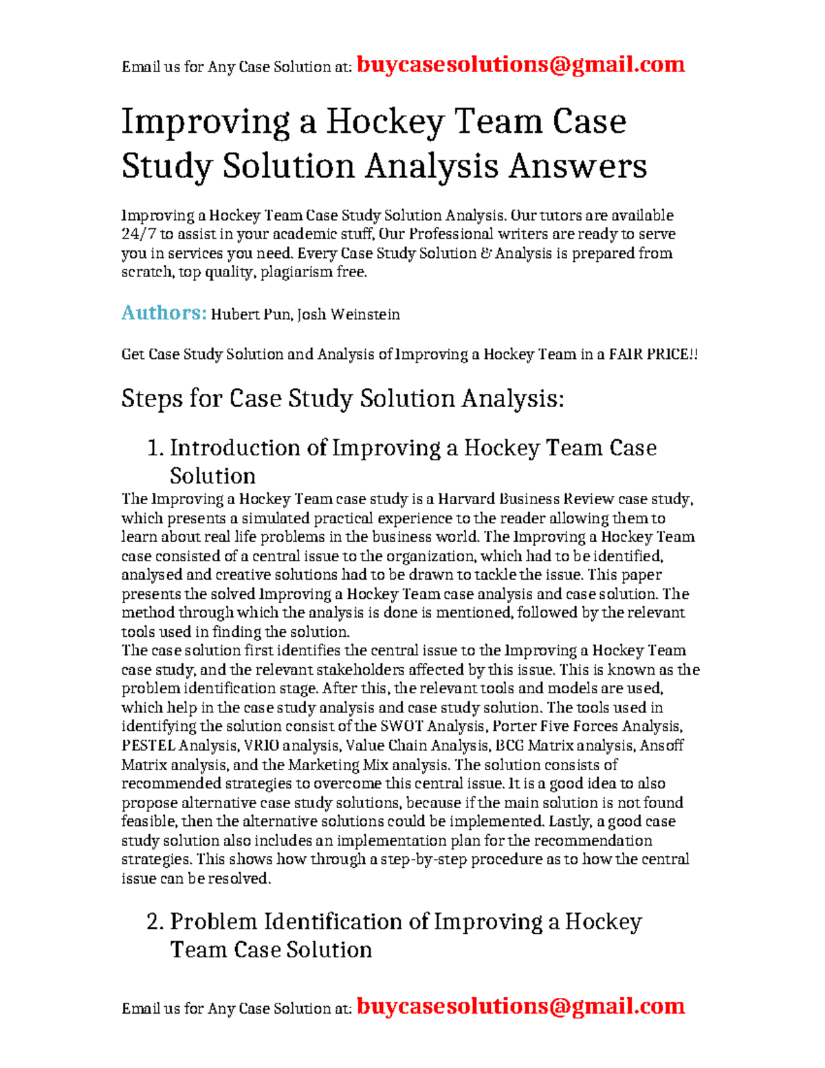 Case Study Solution: Improving a Hockey Team - HBR Analysis - Studocu