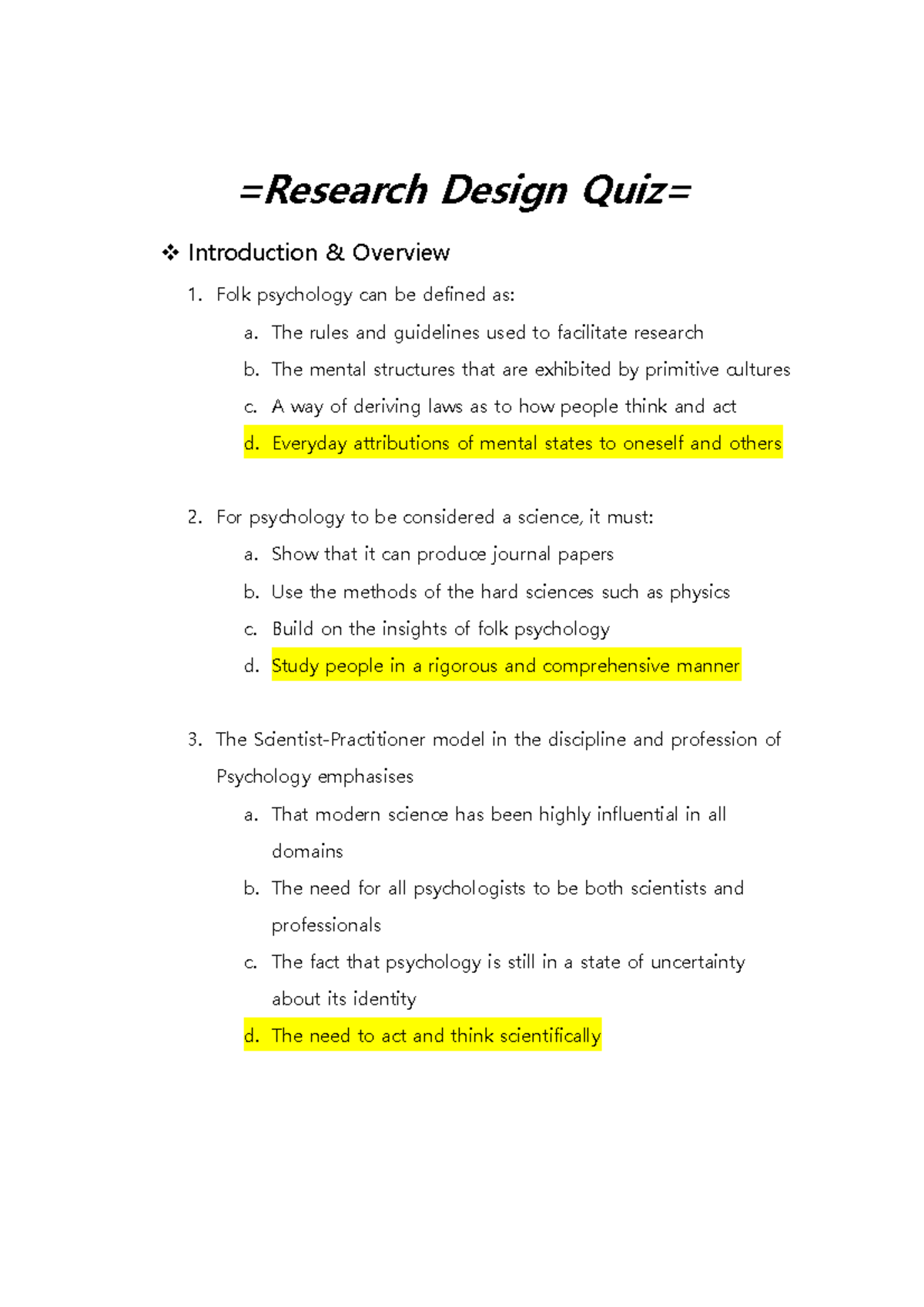 Quiz 2017, questions and answers - =Research Design Quiz= Introduction ...