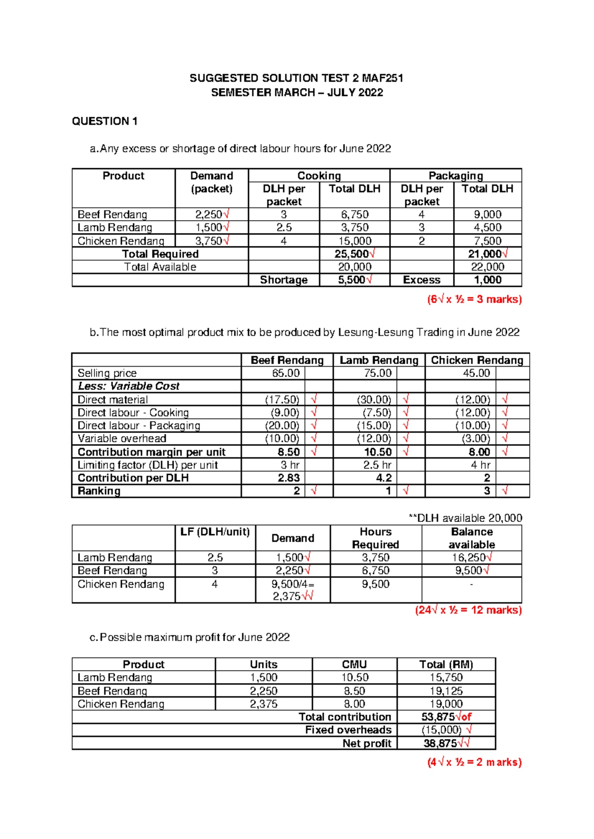 MAF251 Test 2 Suggested Solutions - June 2022 Analysis - Document Preview