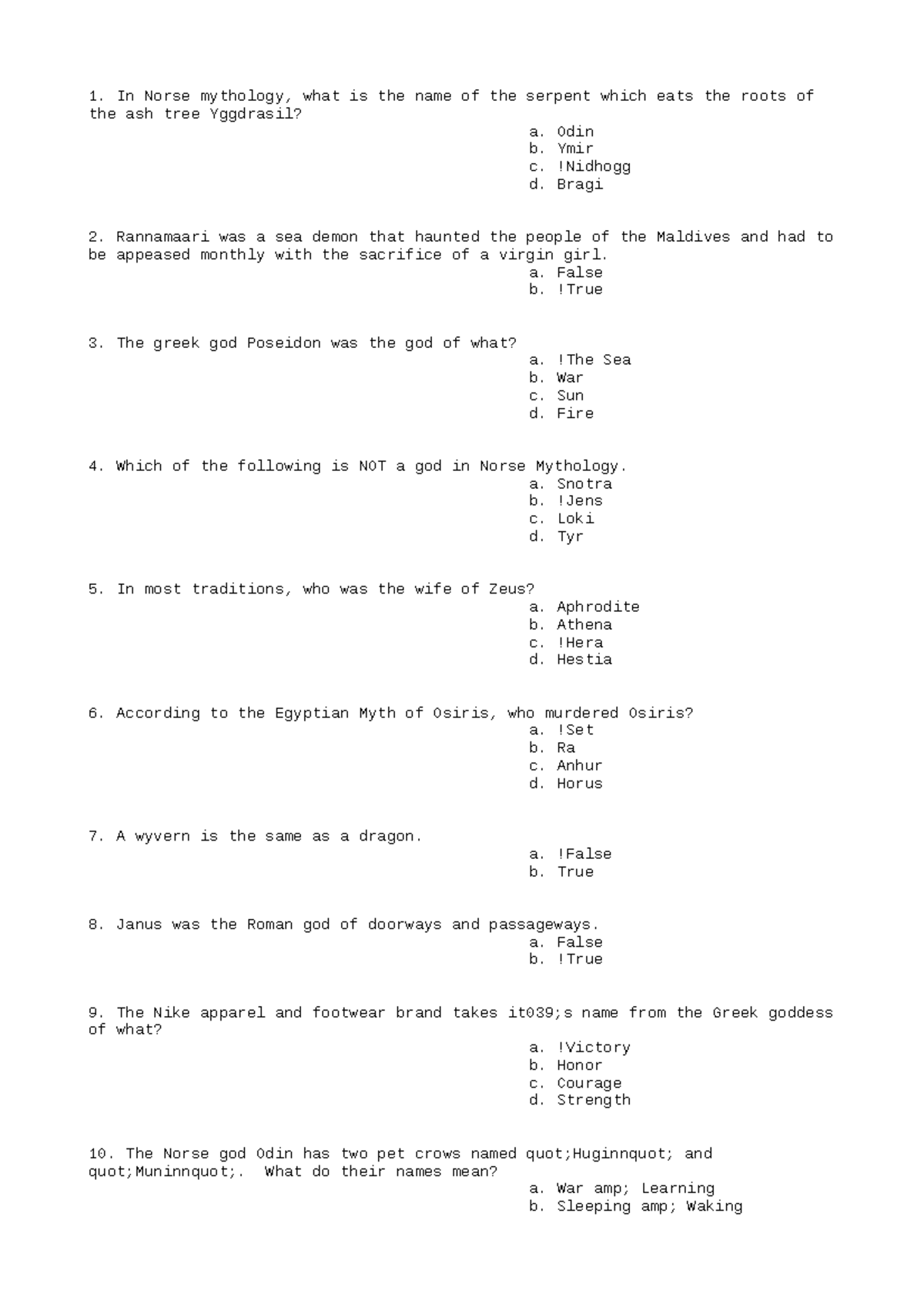 GEO319 Lab 10 - Mythology Quiz Questions and Answers - Studocu