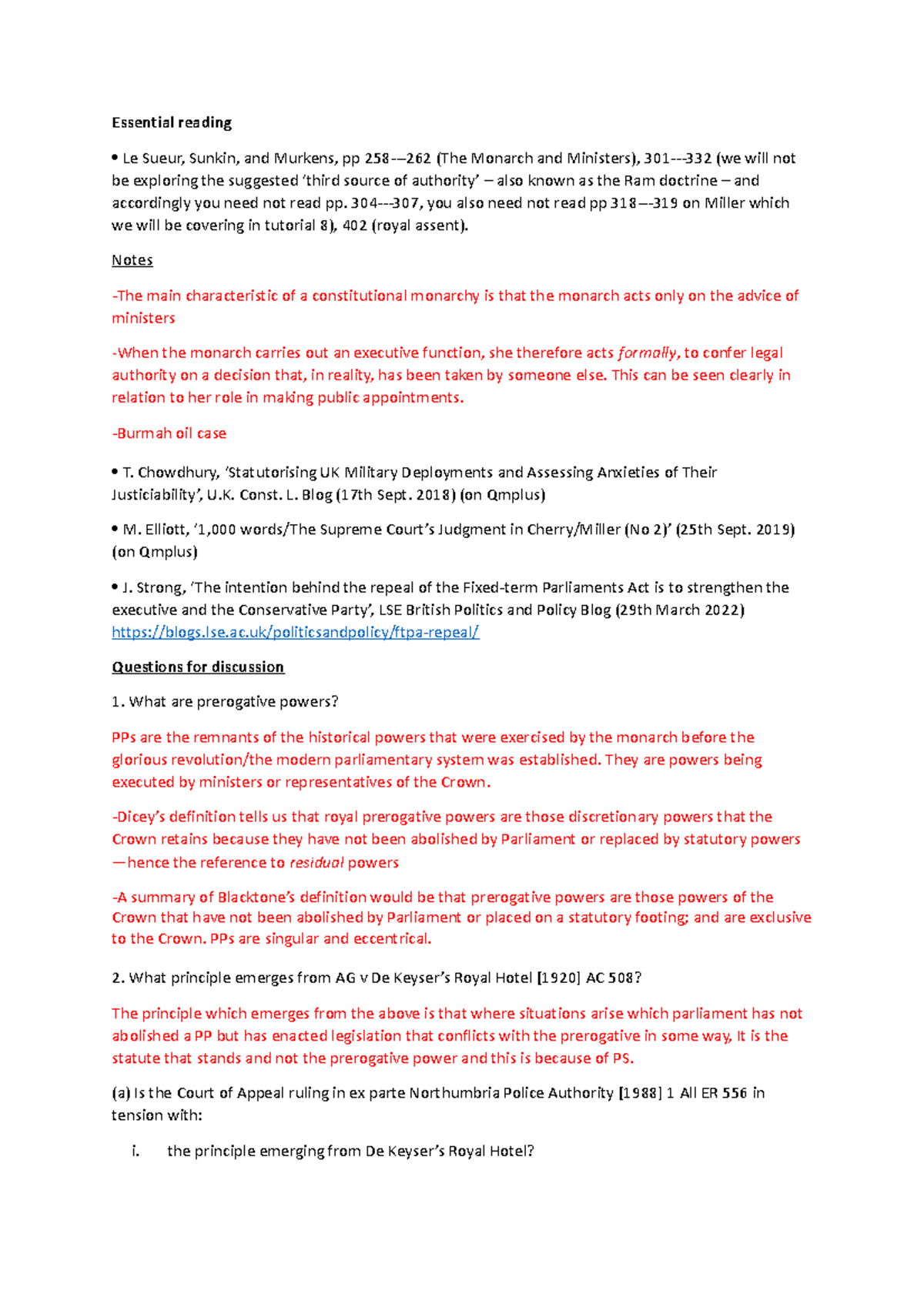 Tutorial 5 - 3 Nov: Understanding Prerogative Powers and Their ...