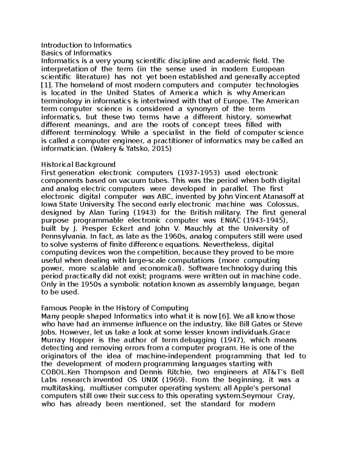 Informatics Basics: An Introduction to Key Concepts and History - Studocu