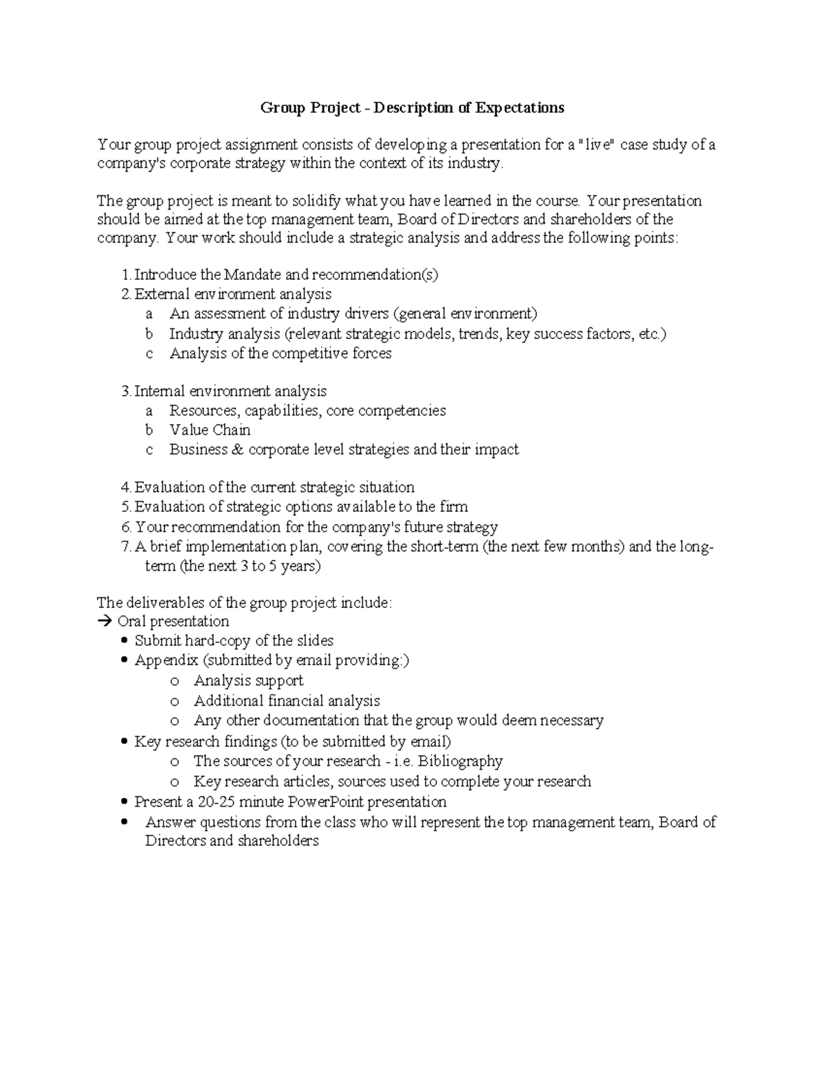 Group Project Instructions: Corporate Strategy Case Study Analysis ...