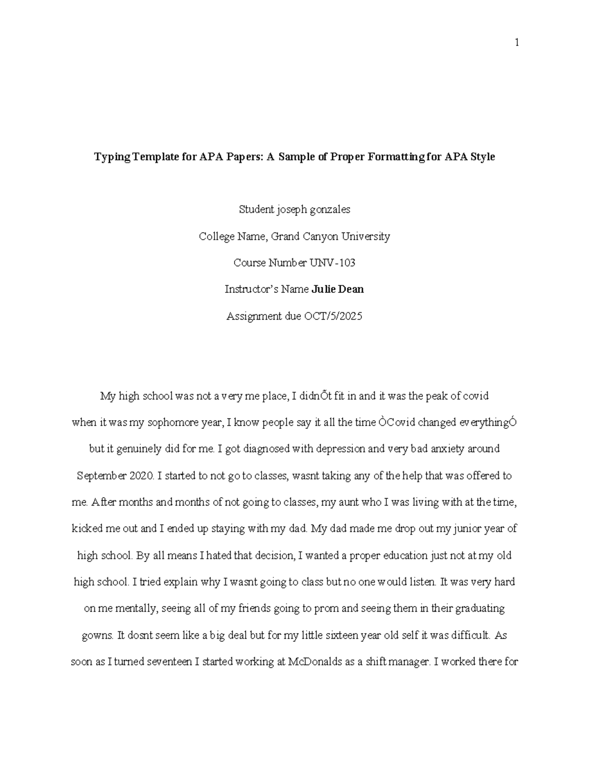 GCU ENG 101: APA 7th Edition Formatting Template for Students - Studocu