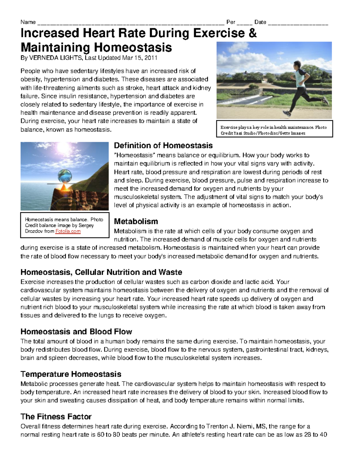 Heart Rate and Homeostasis - Homeostasis means balance. Photo Credit ...