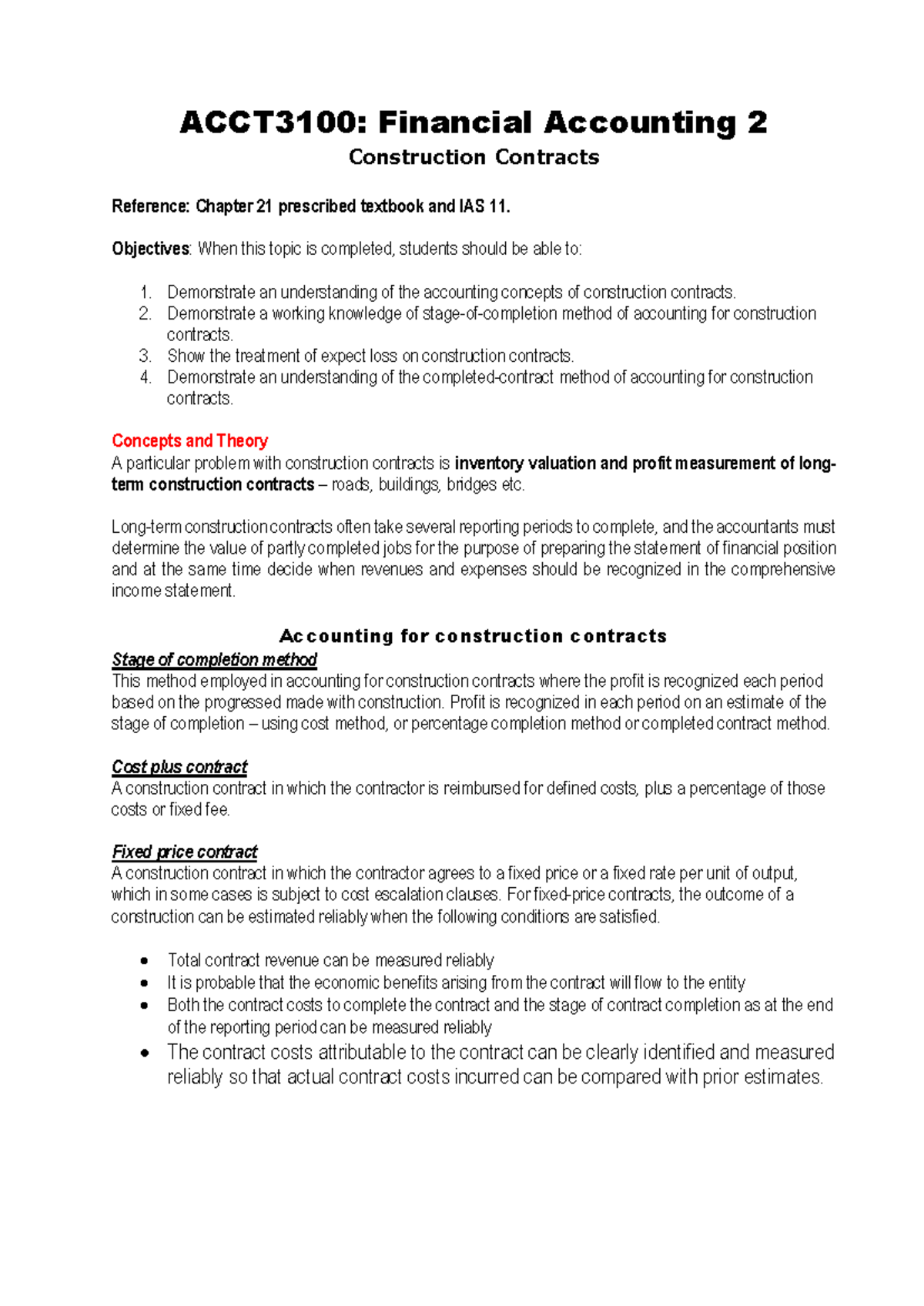 ACCT3100: Financial Accounting 2 - Overview of Construction Contracts ...