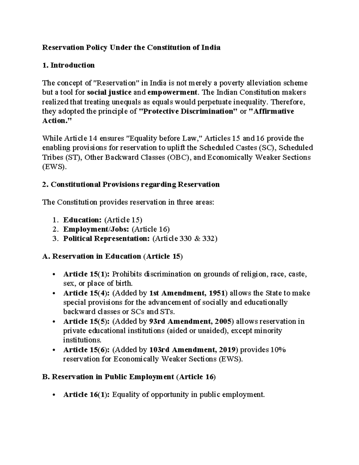 Reservation Policy Under the Constitution of India: Key Insights and ...