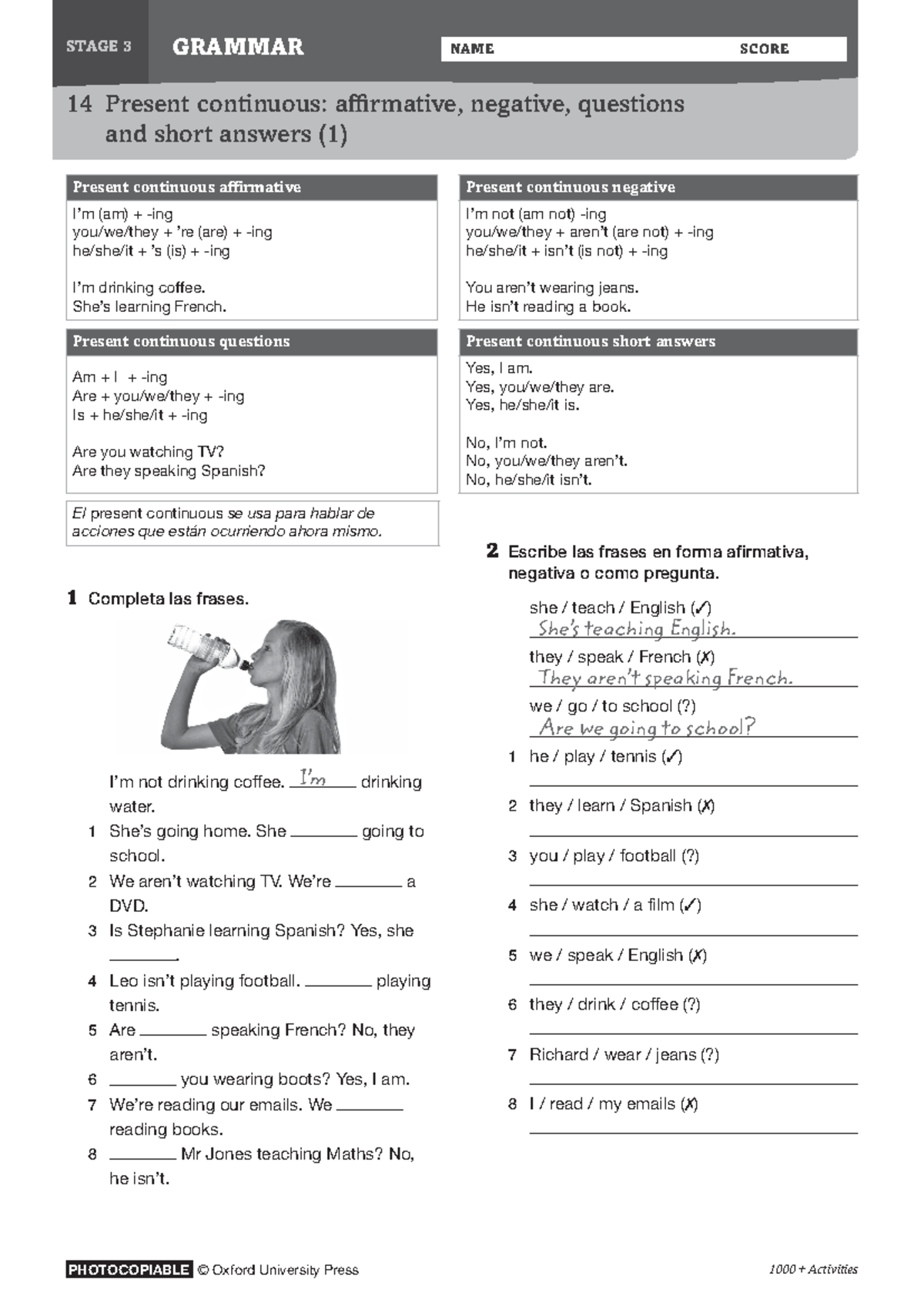 Present Continuous Exercises: Affirmative, Negative, Questions (Stage 3 ...