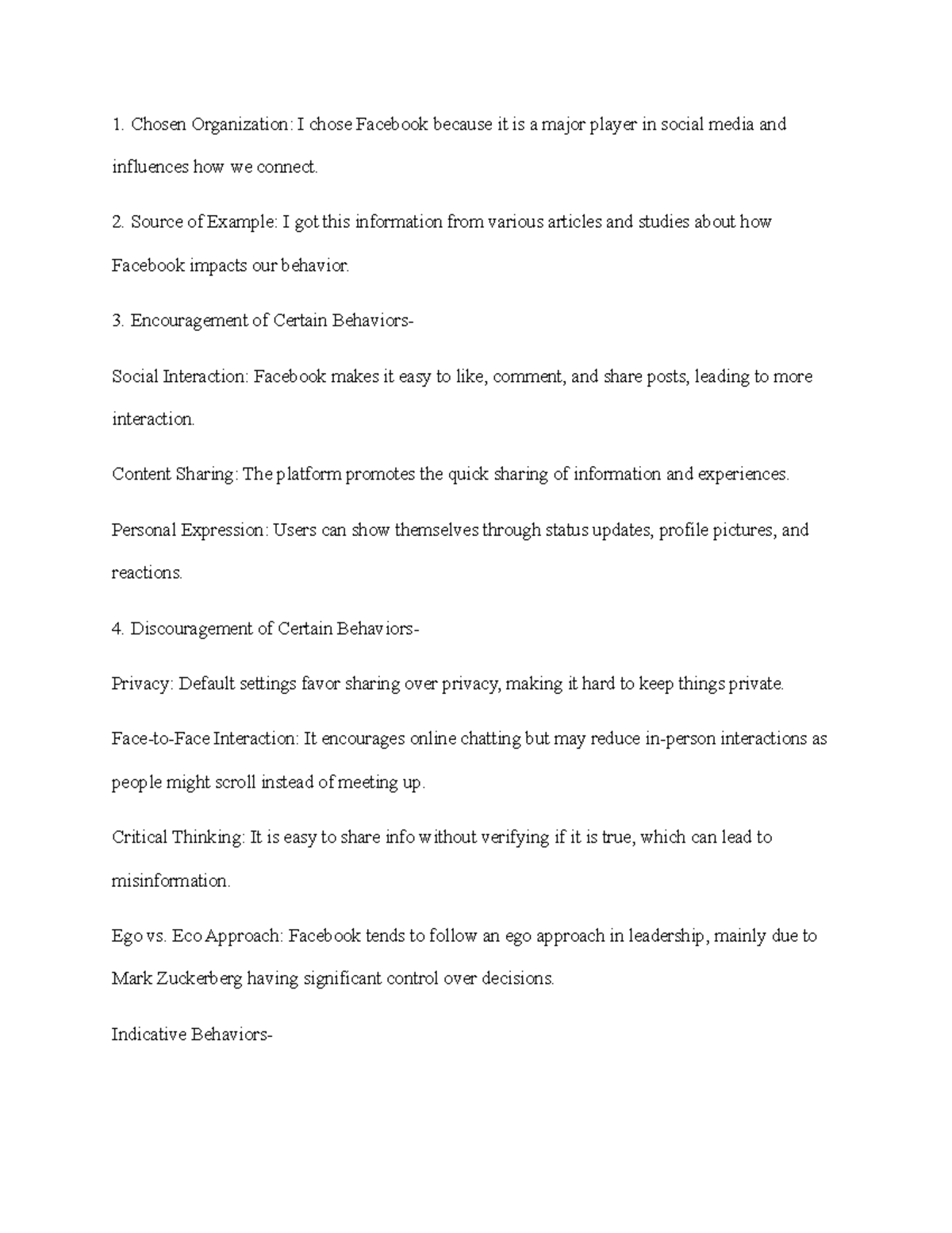 Sus Pers Mod 2 short paper - Chosen Organization: I chose Facebook ...