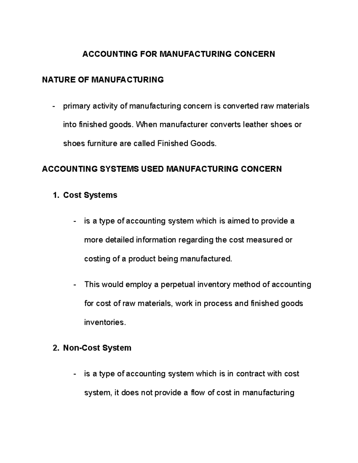 Accounting FOR Manufacturing Concern - ACCOUNTING FOR MANUFACTURING ...