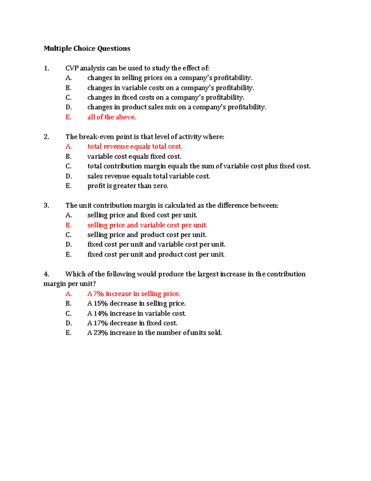 Cvp multiple choice questions with answer - Multiple Choice Questions ...