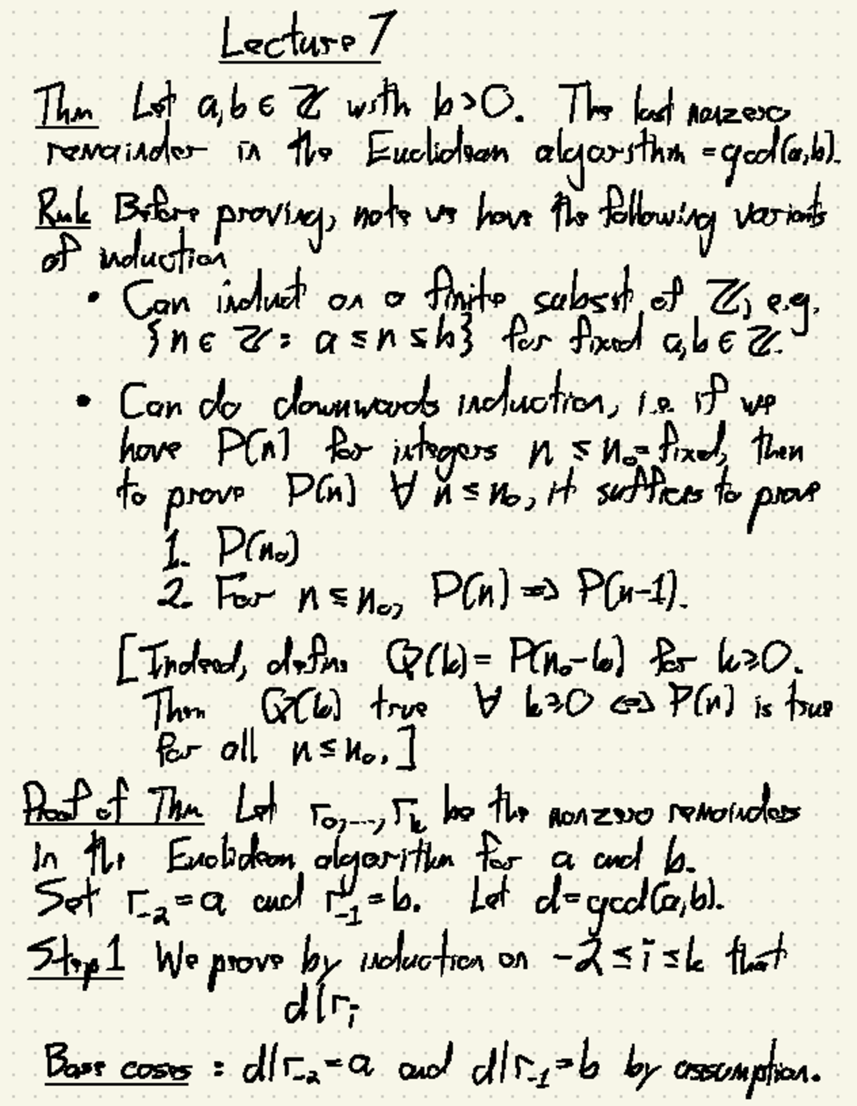 Lecture 7 Notes on Euclidean Algorithm and Induction - Studocu