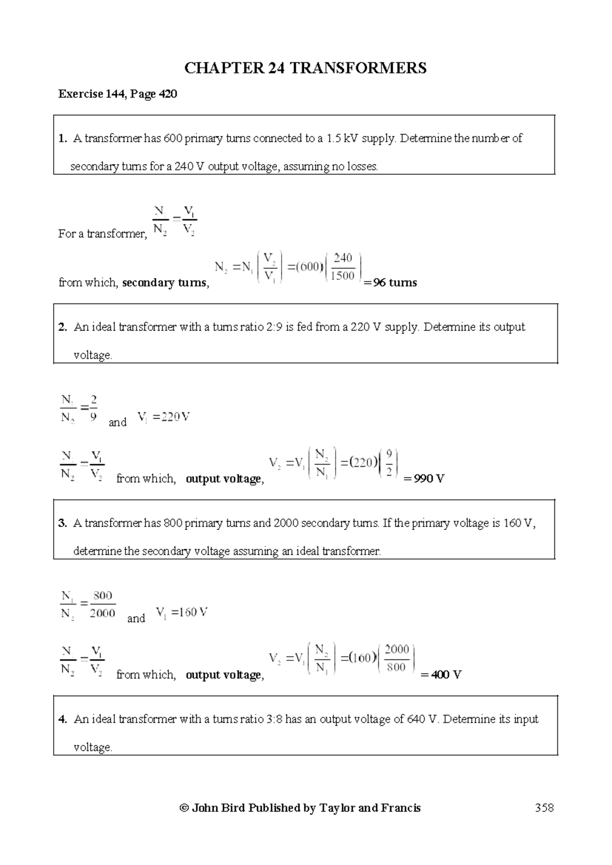 CHAPTER 24 TRANSFORMERS: Exercises 144-151 Solutions and Analysis - Studocu