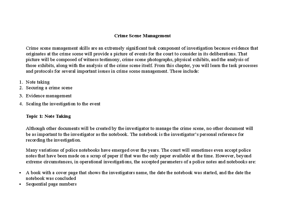 Crime Scene Management: Essential Skills for Investigators (CRIM 101 ...