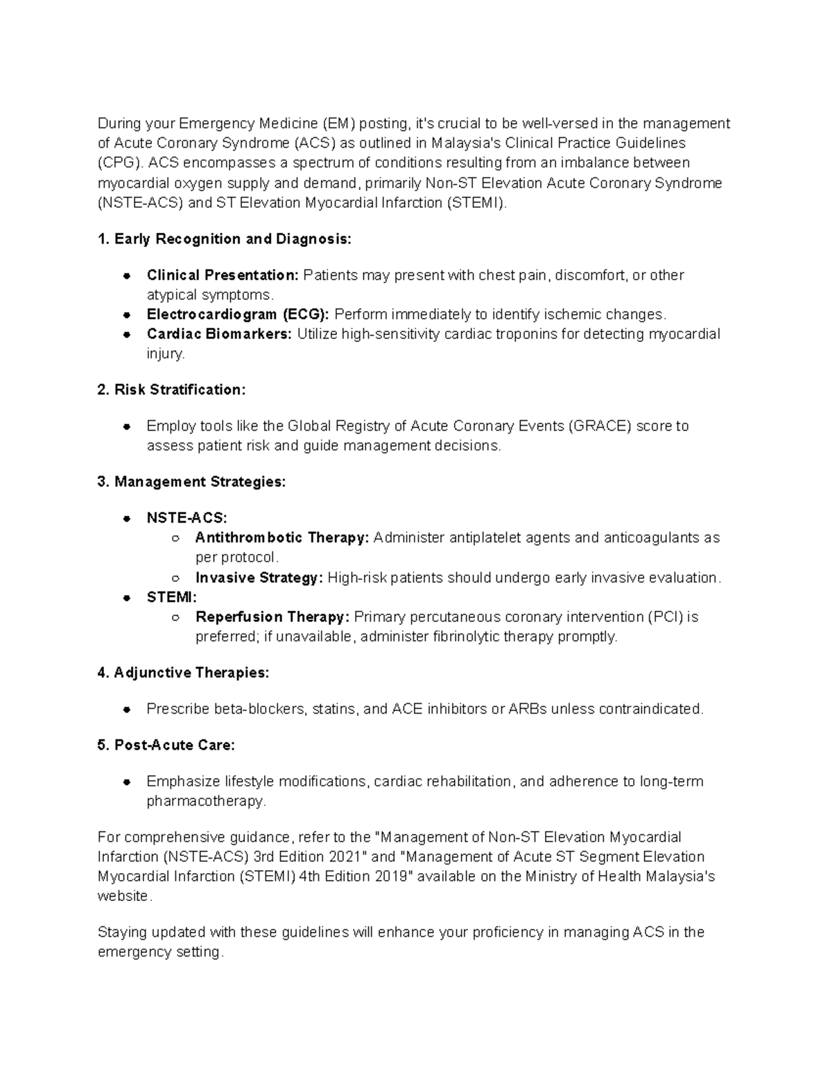 ACS (EM) - During your Emergency Medicine (EM) posting, it's crucial to ...